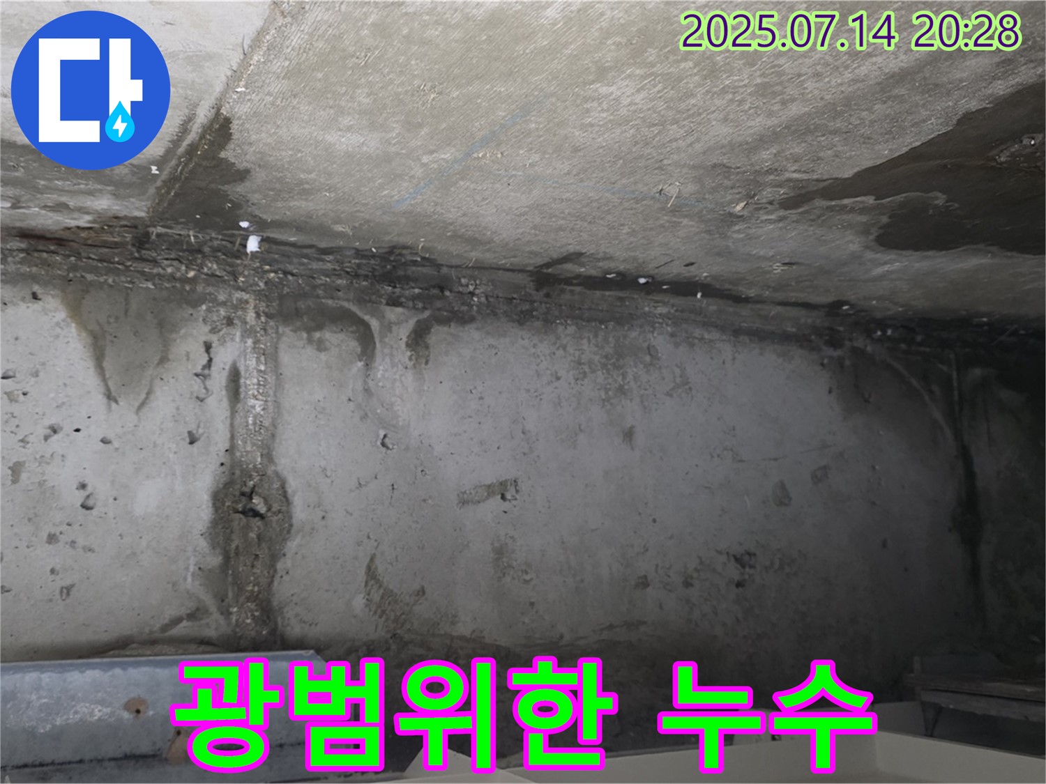 남양주 오남읍 두산아파트 천장 누수 현장 - 천장 전체로 번진 누수