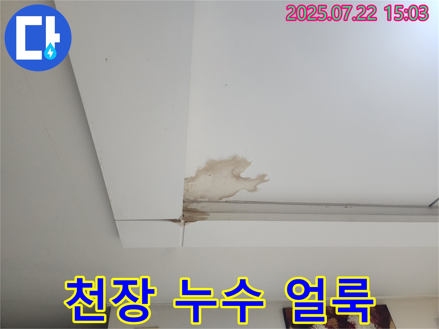 천장 누수 얼룩 - 일산서구 가좌동 누수 현장에서 발견된 천장 얼룩입니다.
