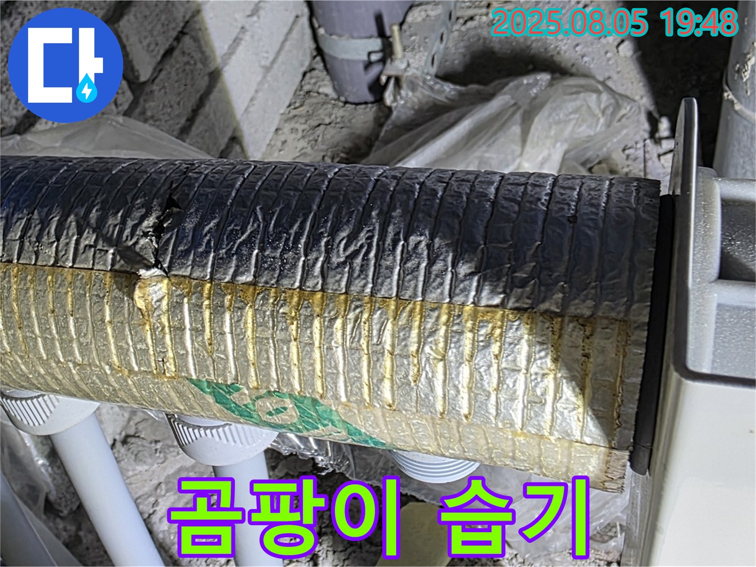 양주 자이아파트 누수 - 삼숭동 배관 보온재 겉면 곰팡이 및 습기 발생