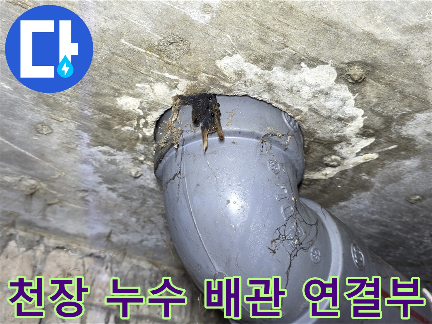 강북구 수유동 삼광빌라 천장 누수 - 문제의 배관 연결 부위 상세 사진