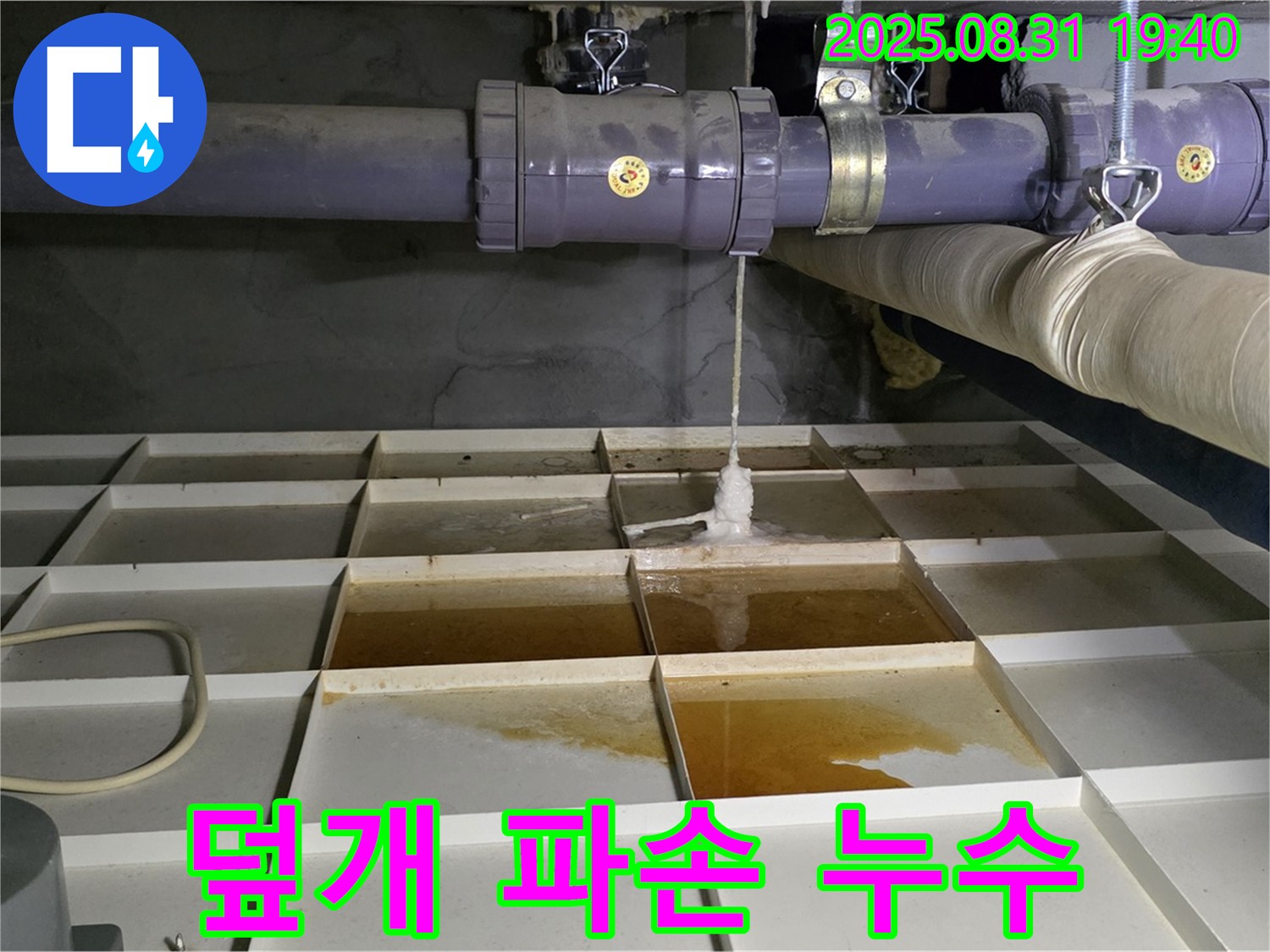 분당 산운로 누수 - 물탱크 덮개 파손으로 인한 누수 발생 - 덮개 교체가 필요합니다.