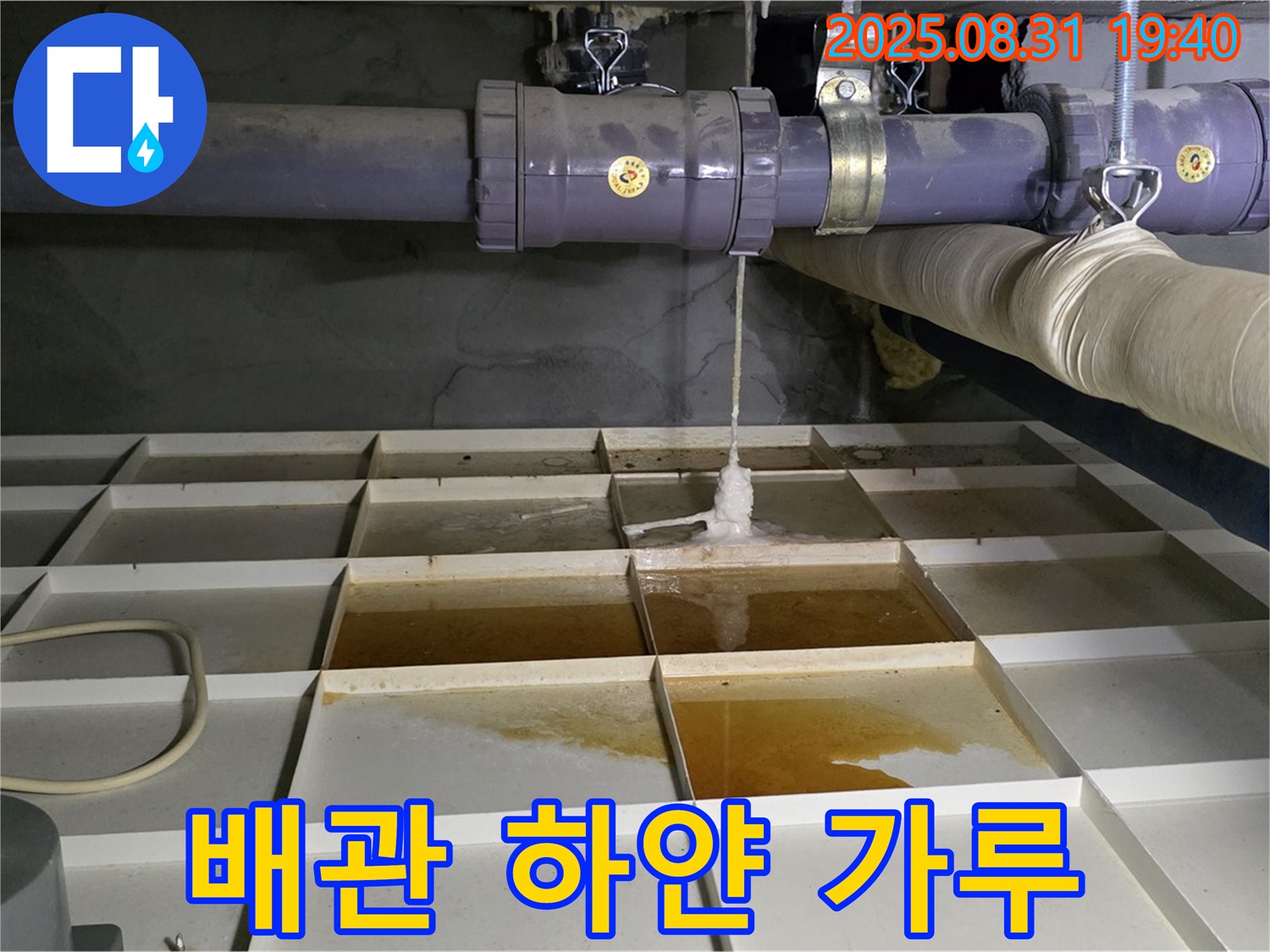 분당구 산운동 누수 - 물탱크 배관에 하얀 가루가 묻어 있어요 - 배관 부식 의심.