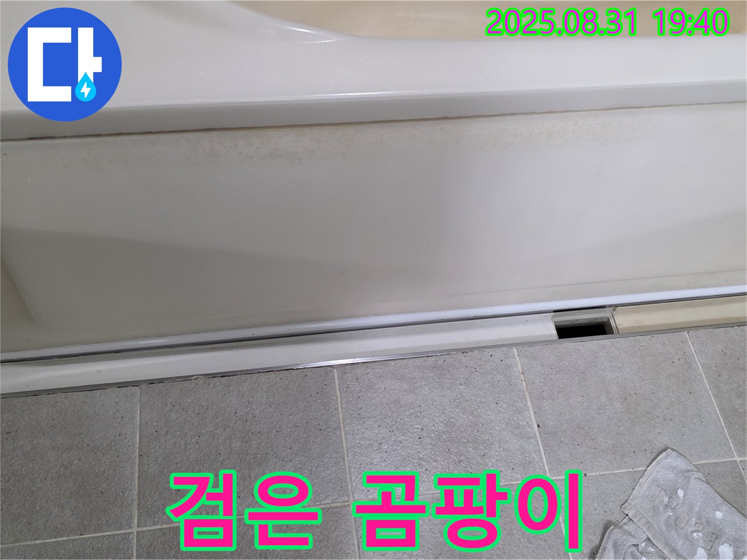 분당구 산운로 121번길 욕조 하단 누수 - 패널과 타일 사이 검은 곰팡이 발견