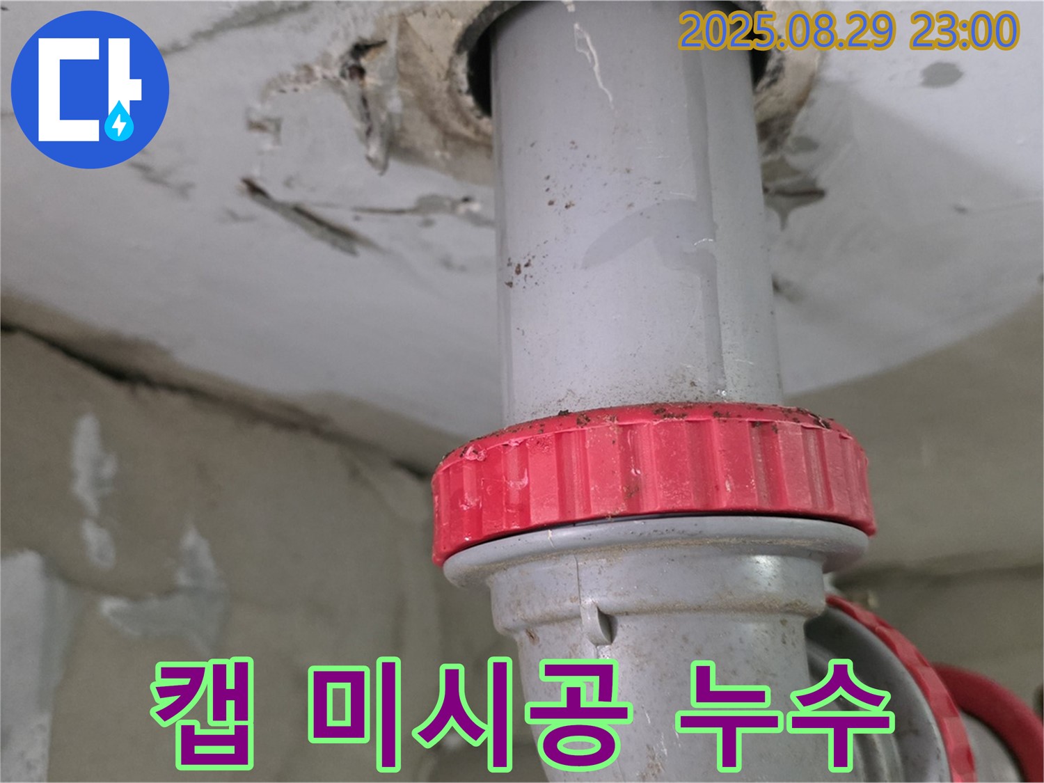 양주 백석 서광아파트 누수 - 하수 배관의 캡 미시공으로 인한 누수