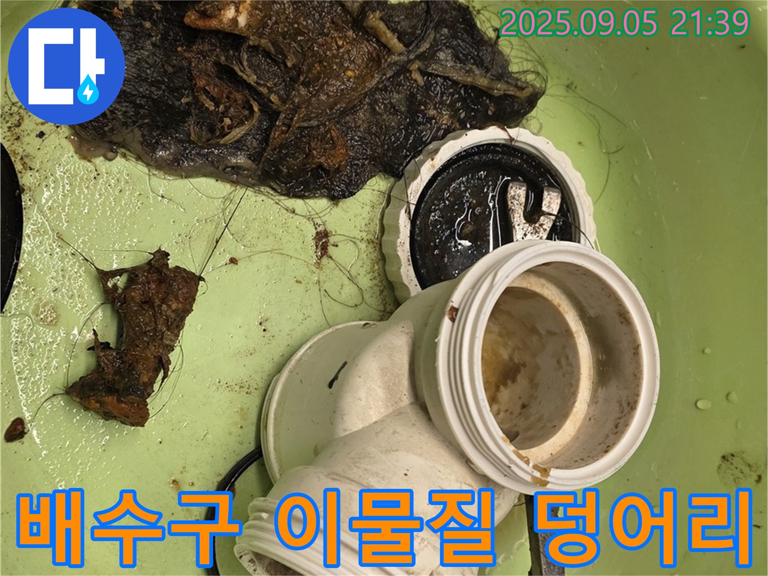 배수구 속 이물질 덩어리 - 누수의 주범!