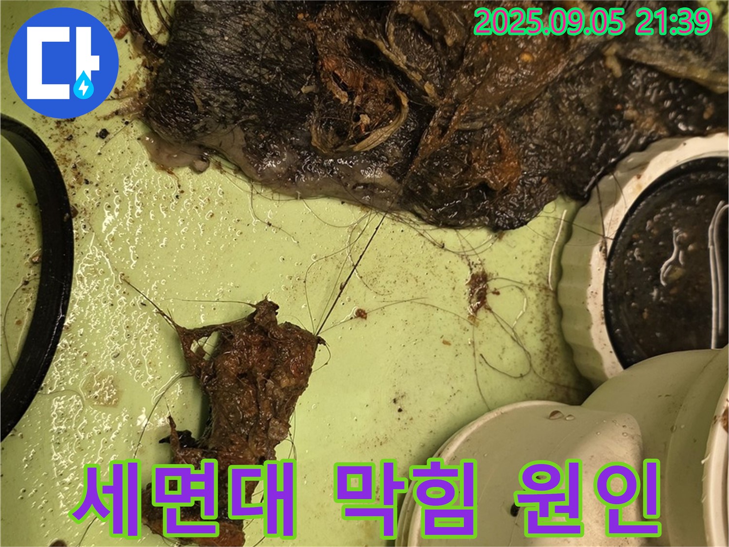 세면대 배수구 막힘 - 머리카락과 이물질 - 꼼꼼한 제거