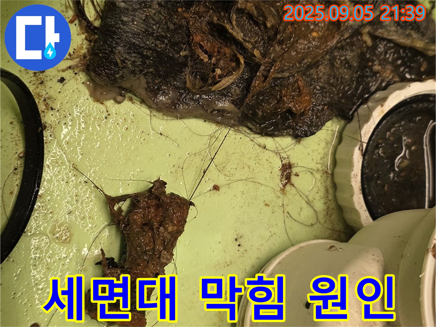 세면대 배수구 막힘 - 머리카락과 이물질 - 꼼꼼한 제거