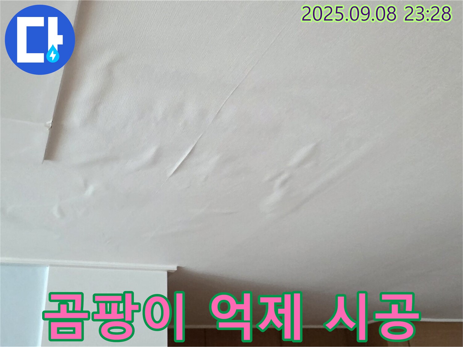 포천 일동 아파트 누수 - 천장 젖음, 벽지 곰팡이 억제 시공 중