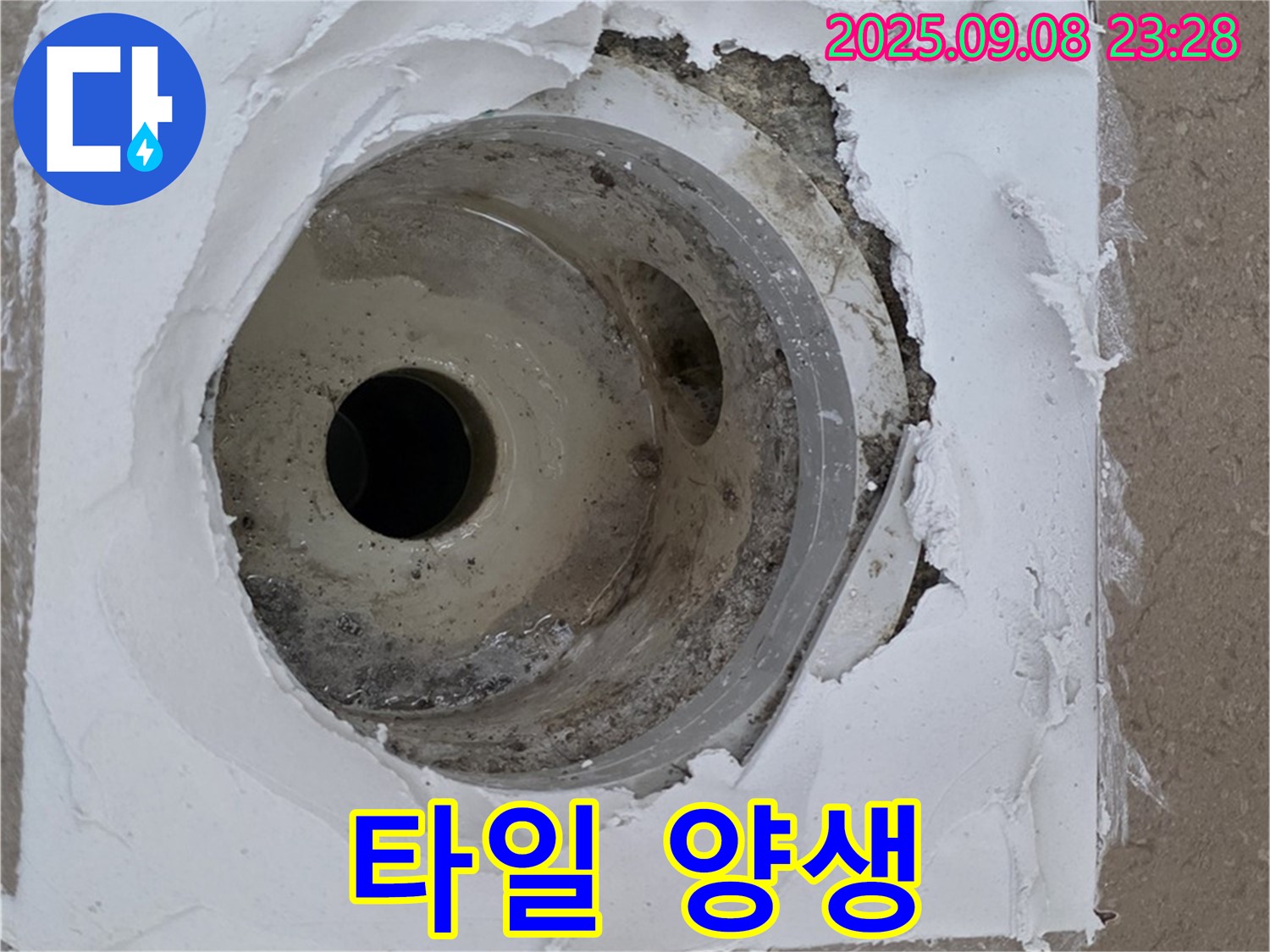 포천시 일동면 기산베스트빌 - 배수구 주변 타일 시공 후 양생 중