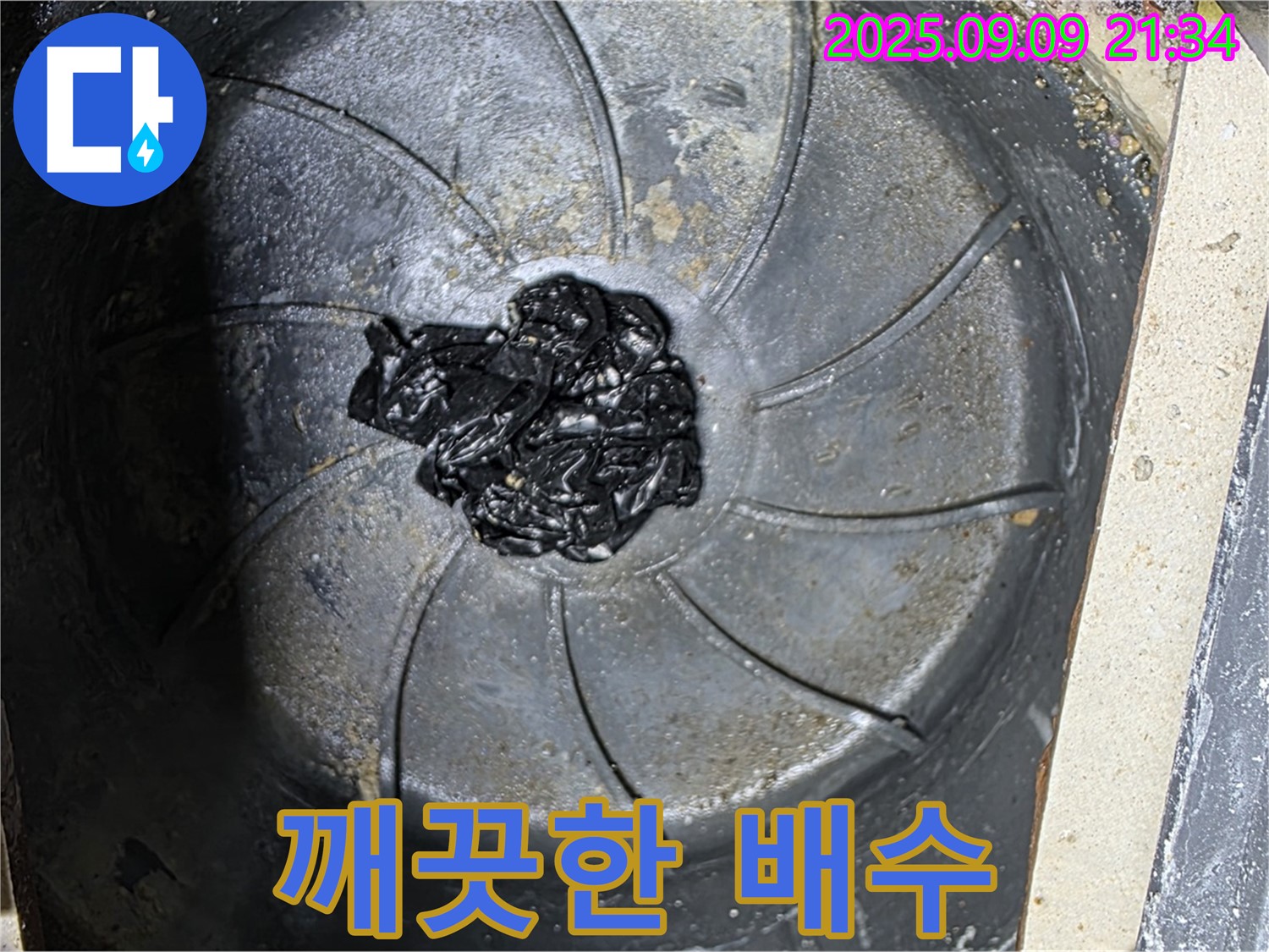 샤워부스 배수구 막힘 제거 후 - 깨끗한 배수 확인
