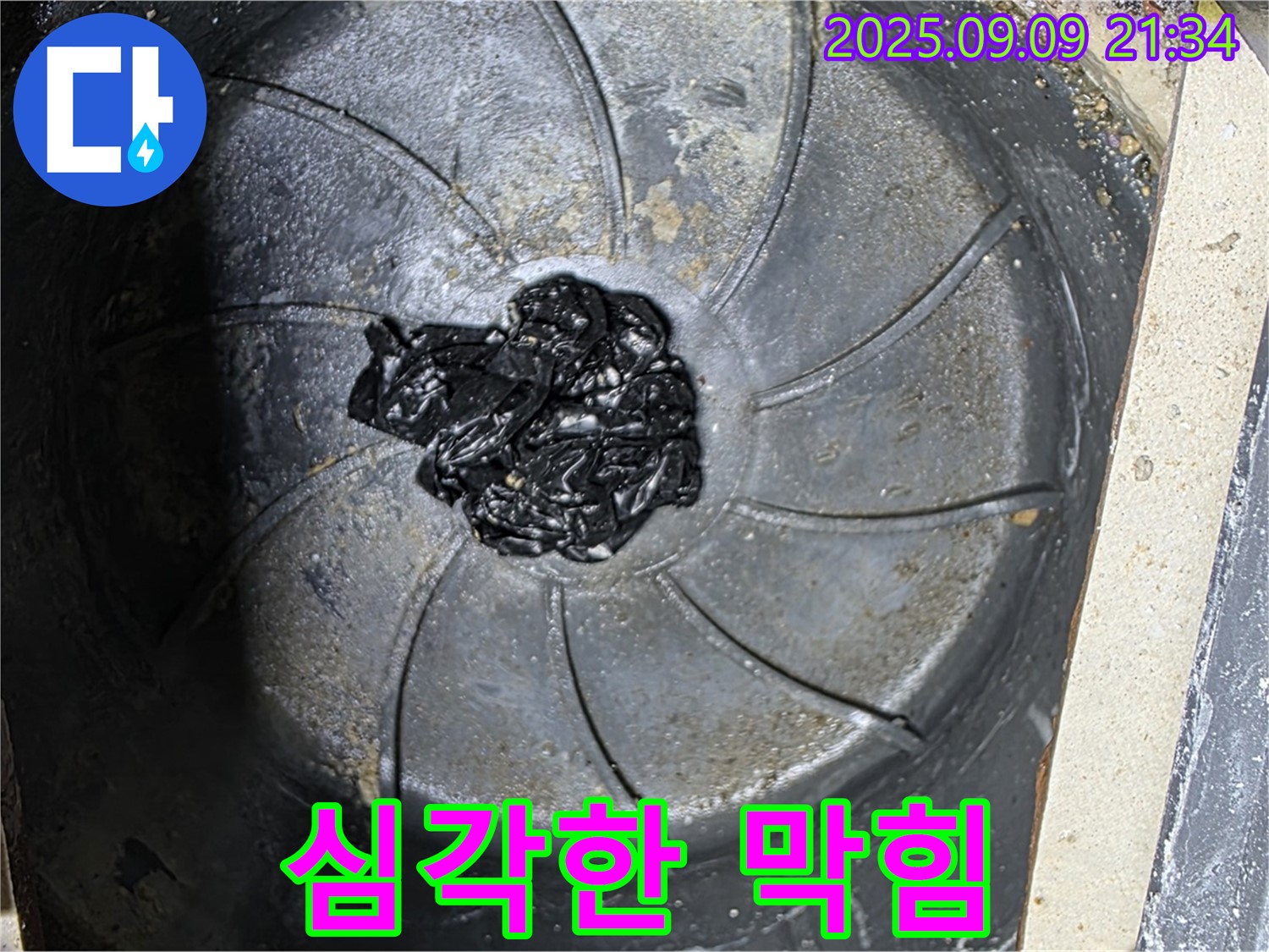 심각한 세탁실 하수구 막힘 - 누수 직전