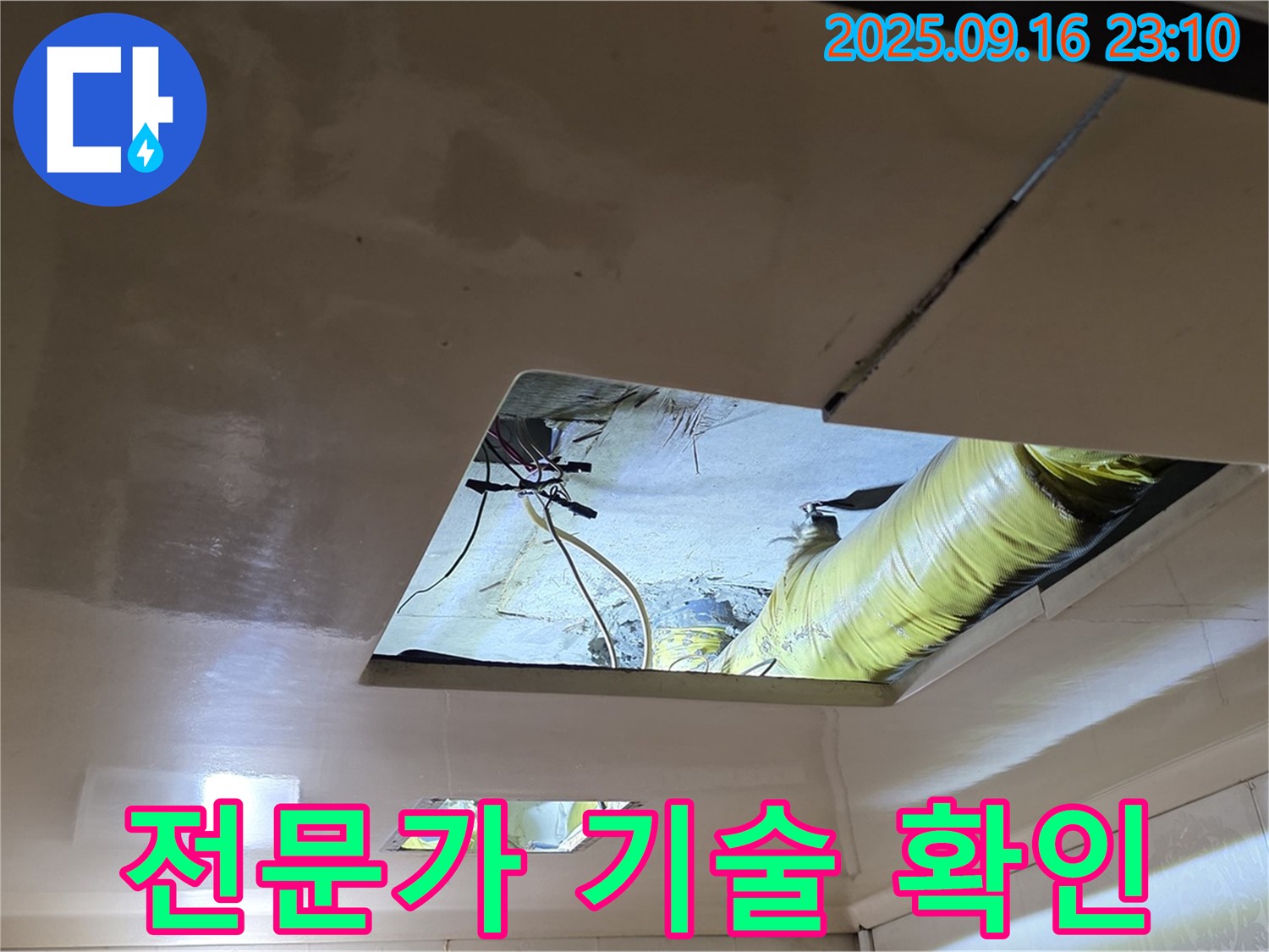 천장 속 점검 - 천장 속에서 누수 해결 전문가가 기술력을 발휘하고 있습니다.