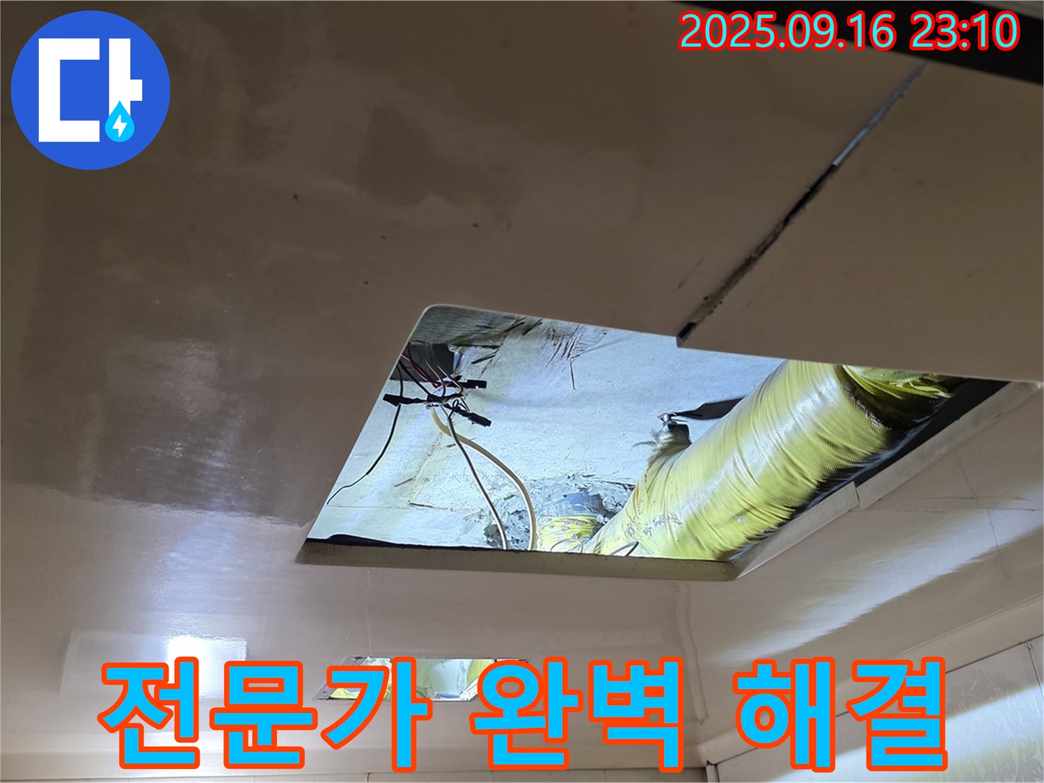 천장 속 점검 - 천장 속에서 누수 해결 전문가가 기술력을 발휘하고 있습니다.