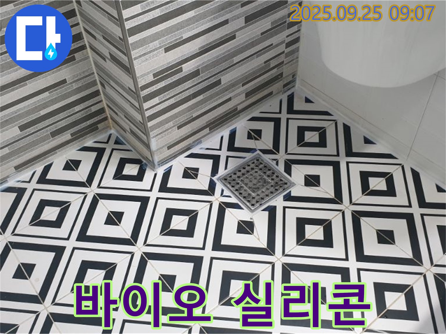 양주시 백석읍 오산리 욕실 배수구 주변 타일 틈새 - 바이오 실리콘 시공으로 곰팡이 걱정 끝