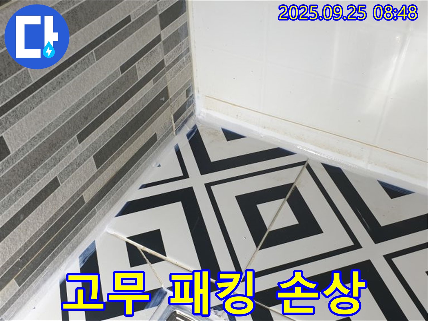 화장실 샤워기 헤드 연결 부위 고무 패킹 손상으로 인한 누수 - 낡은 패킹 교체 및 연결 부위 강화 작업