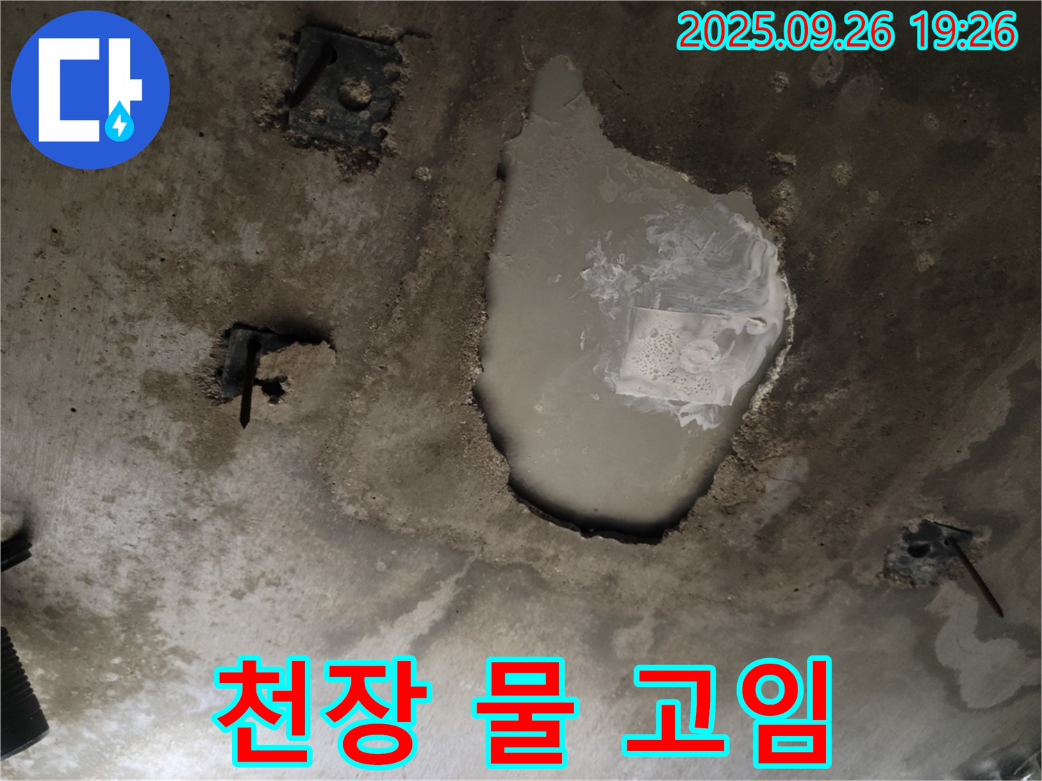 동두천 동두천동 누수 현장 - 콘크리트 천장의 물 고임 - 심각한 누수 진행 중
