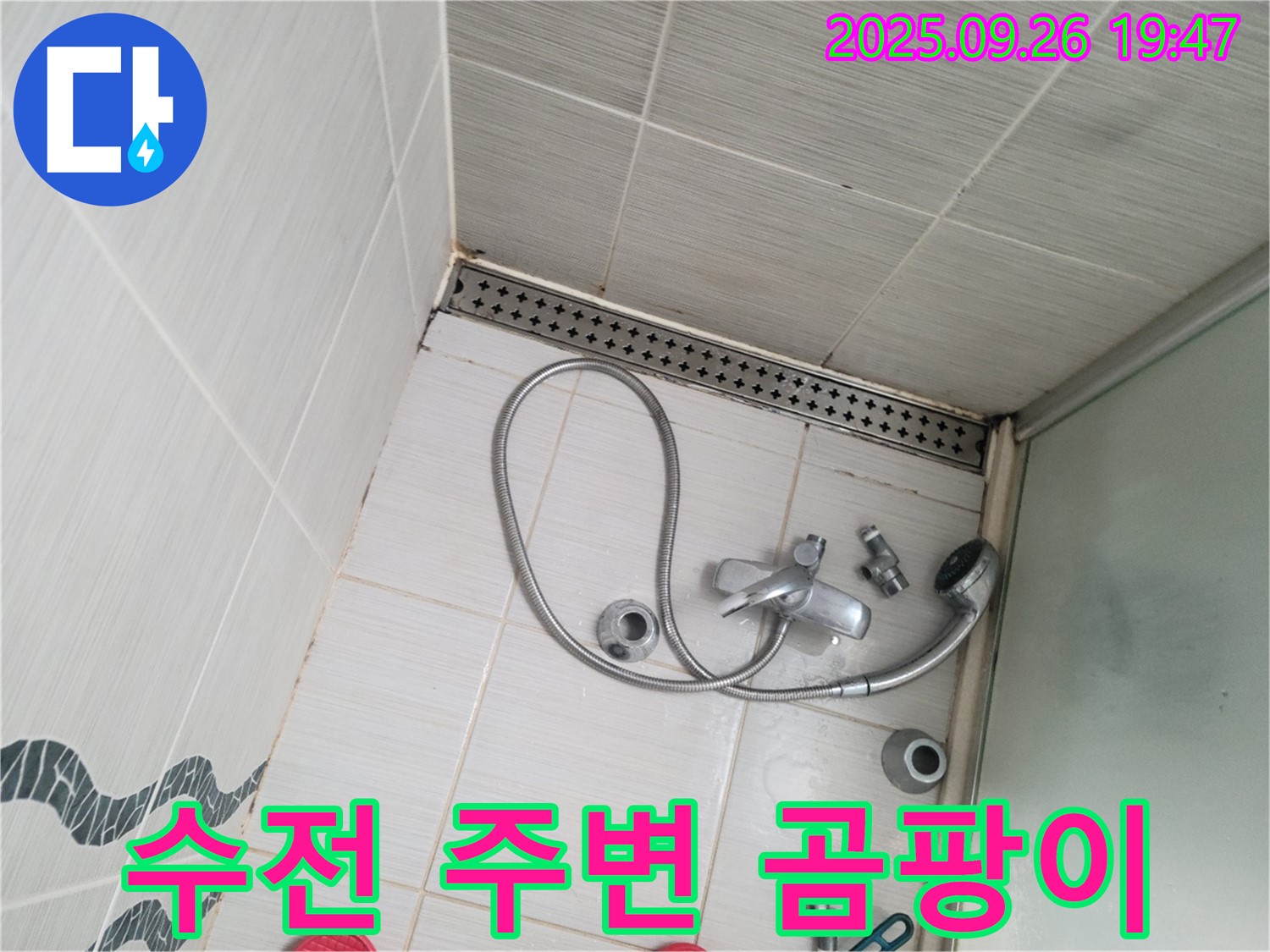 동두천시 중앙동 누수 - 샤워기 수전 주변에 곰팡이가 발생한 것을 보여줍니다.