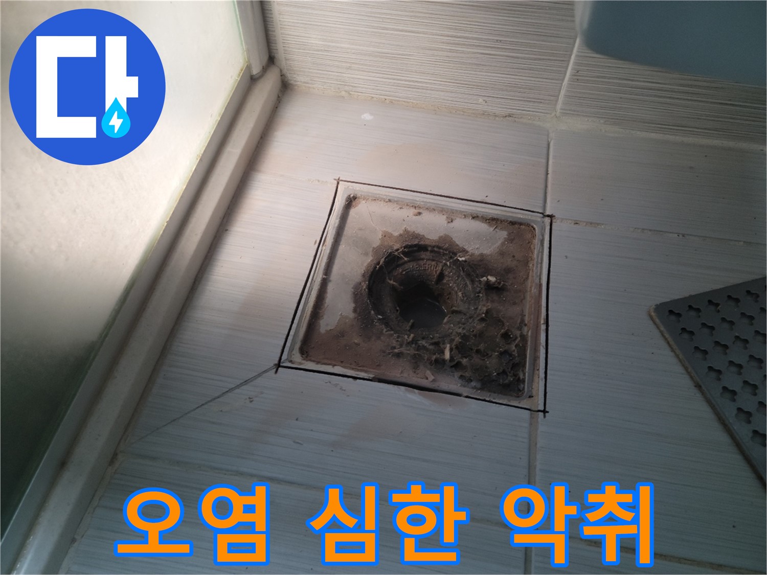 신창비바패밀리 욕실 배수구 주변 - 오염으로 인한 심한 악취 발생 중