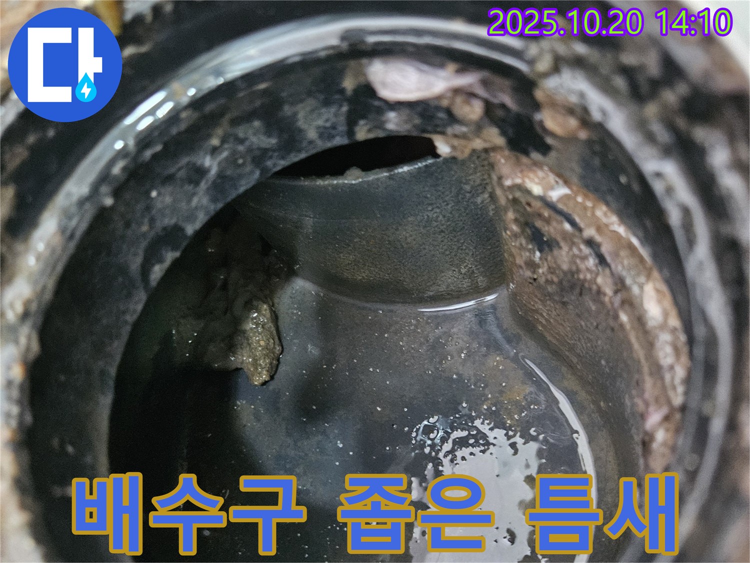 배수구 좁은 틈새 - 누수 발생 시작점