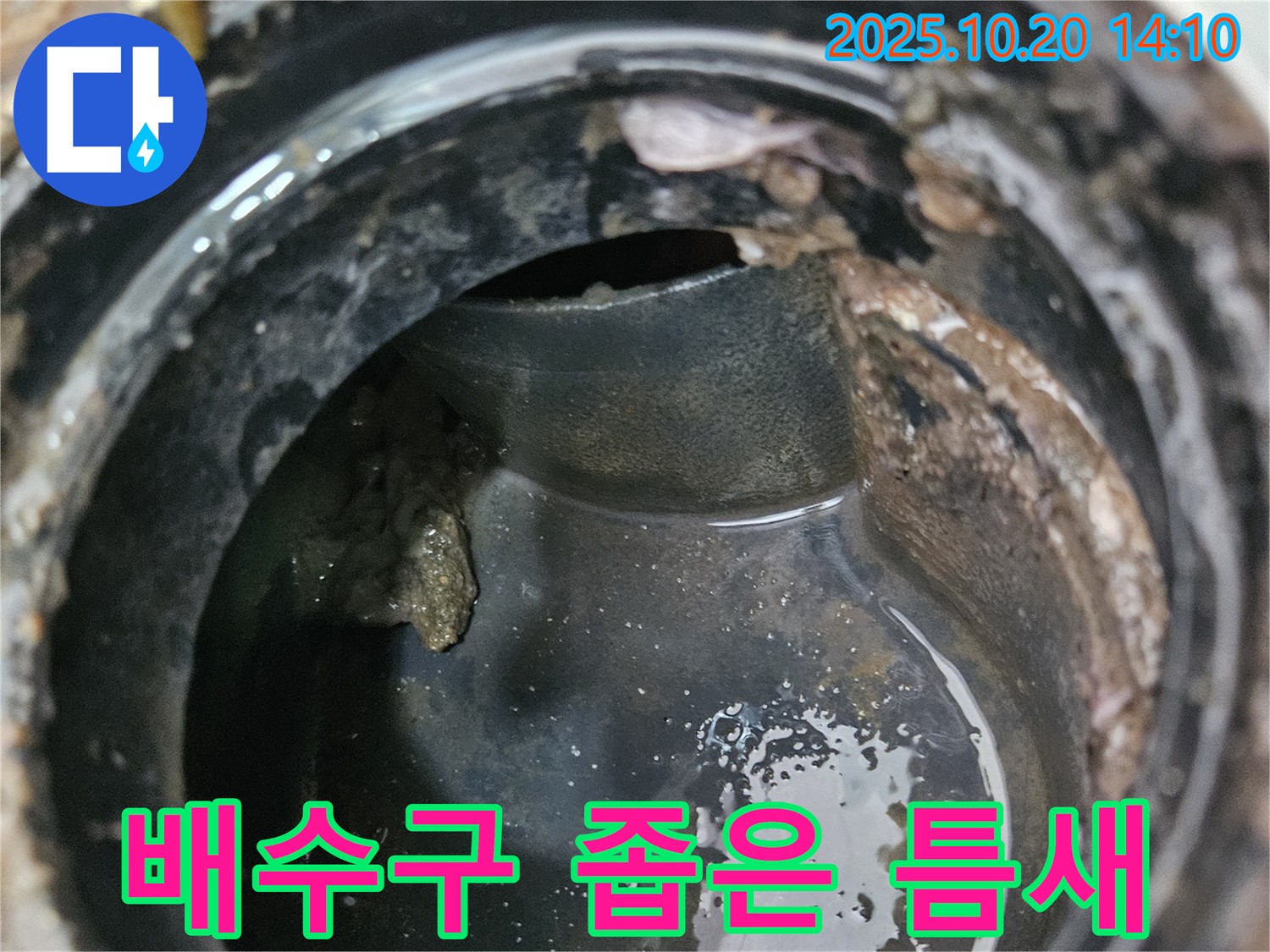 배수구 좁은 틈새 - 누수 발생 시작점