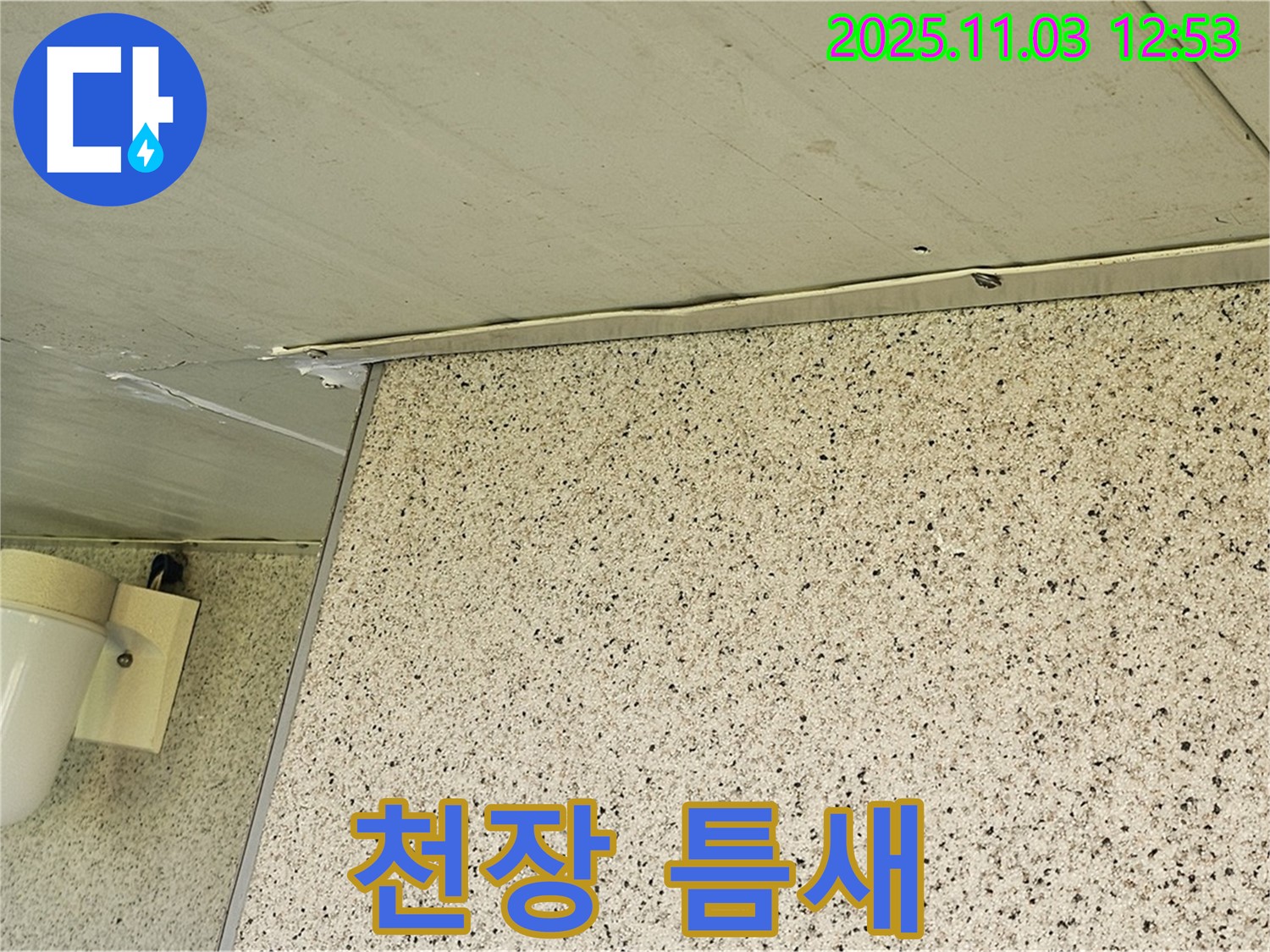 엘리시안 누수 - 천장과 벽 사이 틈새, 누수 시작점 의심