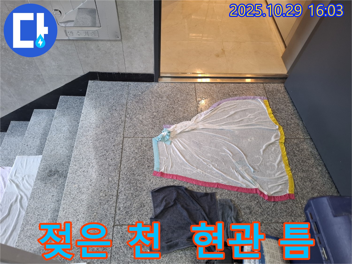 고양시 덕양구 지축동 누수 - 젖은 천, 현관문 틈새 물 유입, 외부 누수