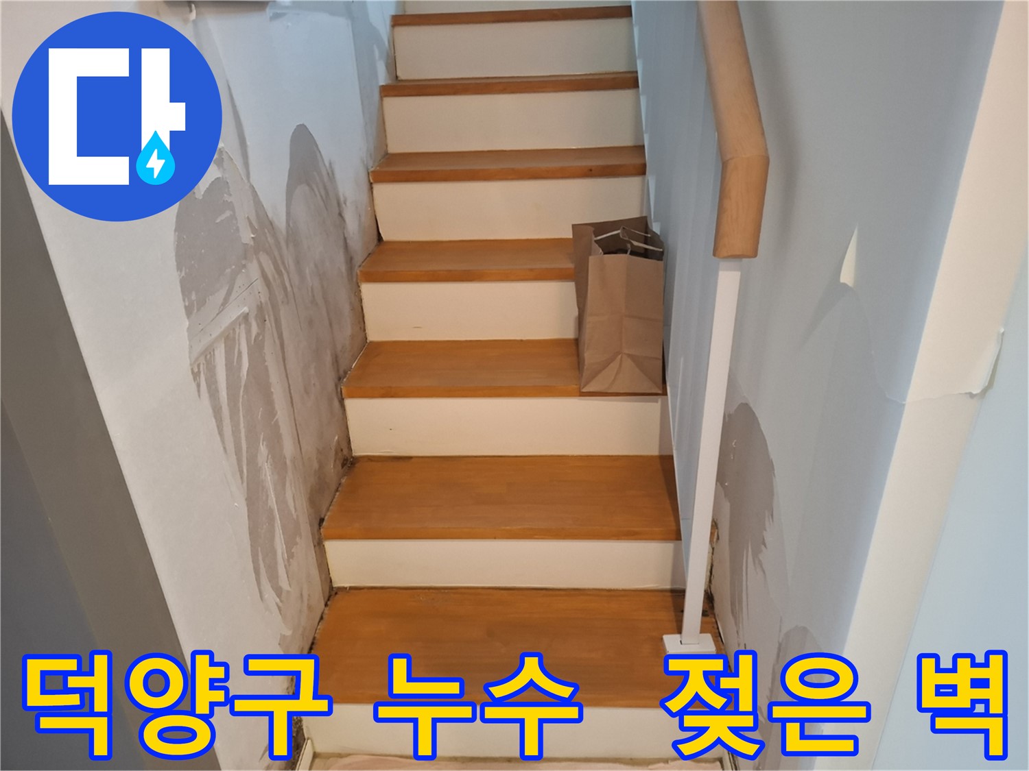 젖은 계단 옆 벽 - 긴급 점검 필요
