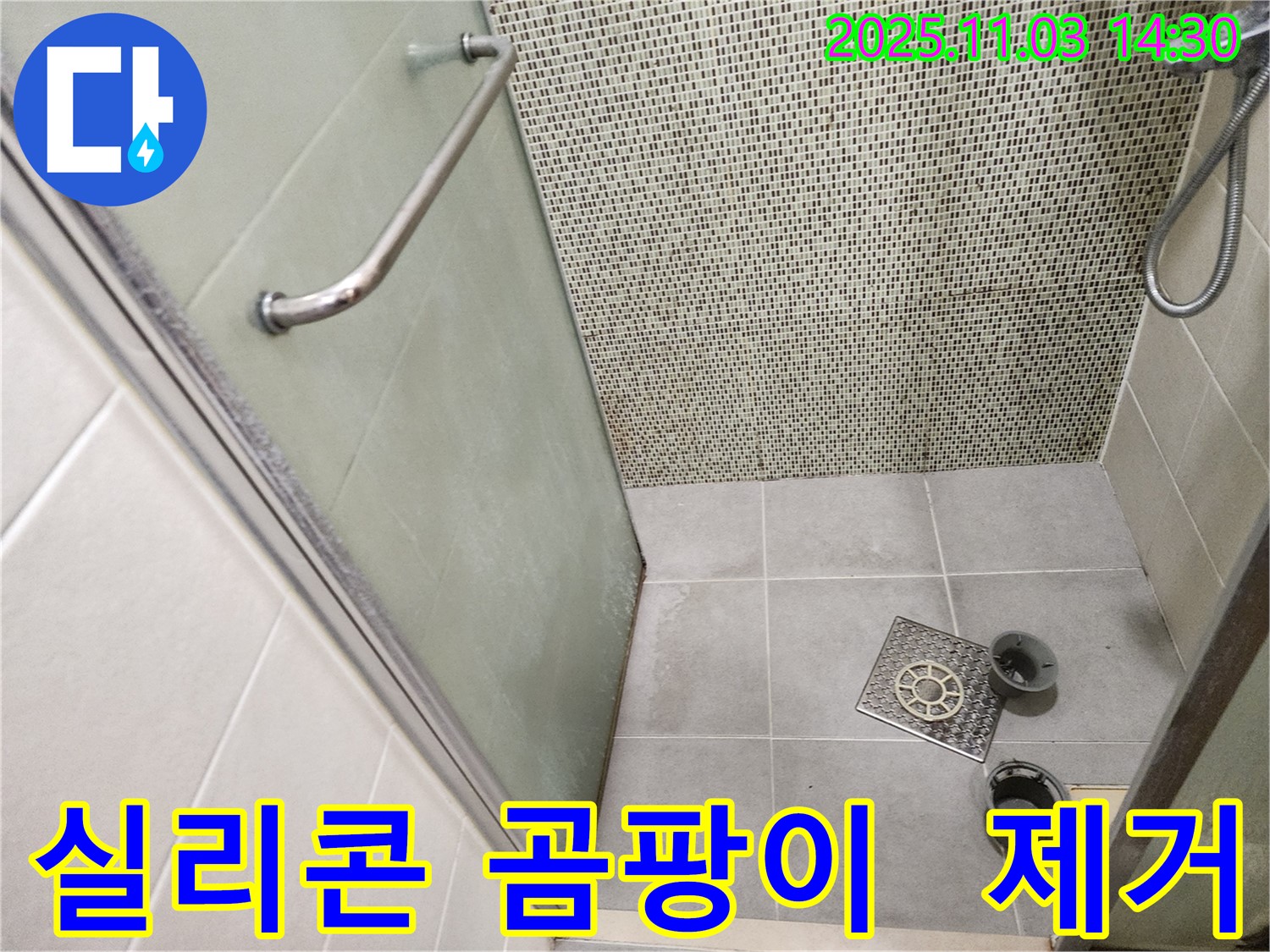 샤워부스 실리콘 - 실리콘에 곰팡이가 심하게 슬어 있습니다.