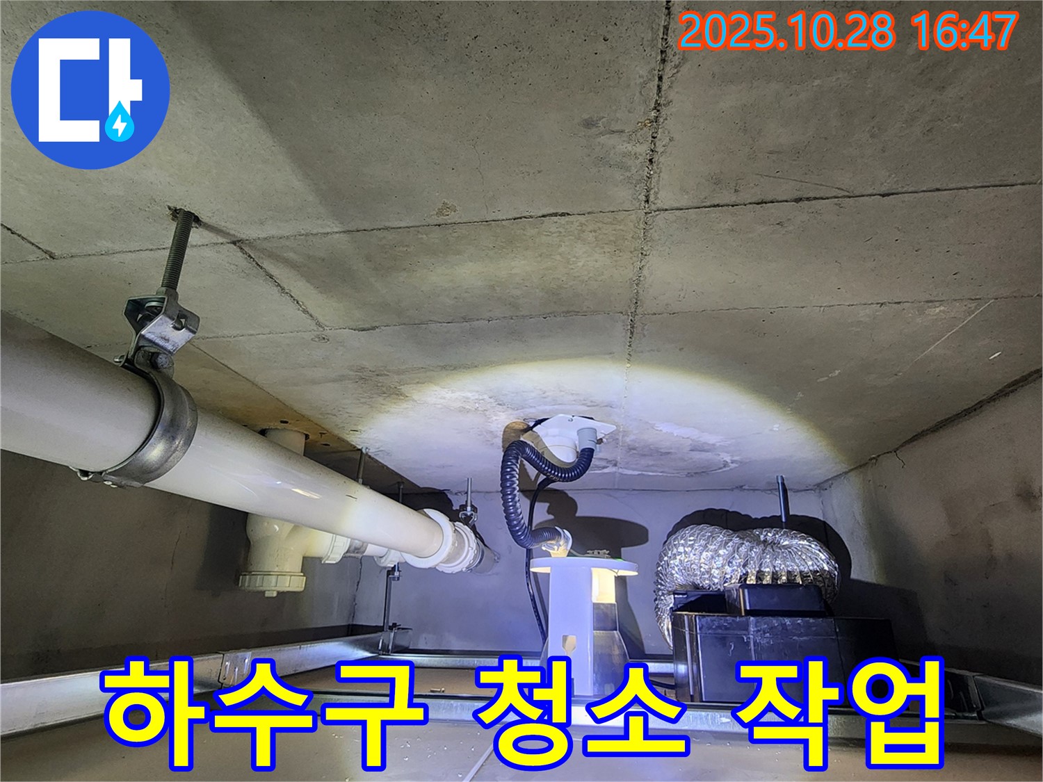 양주 유양동 누수 현장 - 세탁실 하수구 막힘 제거 및 청소 작업 상세 촬영