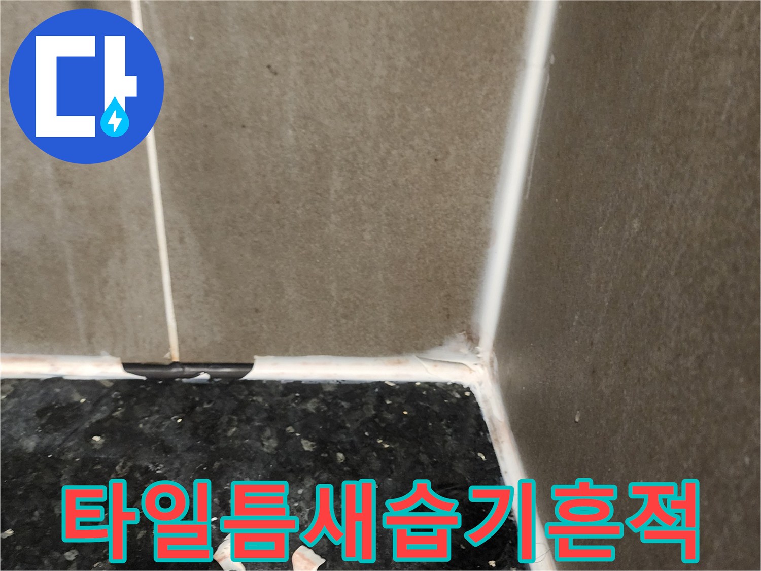 싱크대 상판과 하부 타일 사이의 습윤한 상태