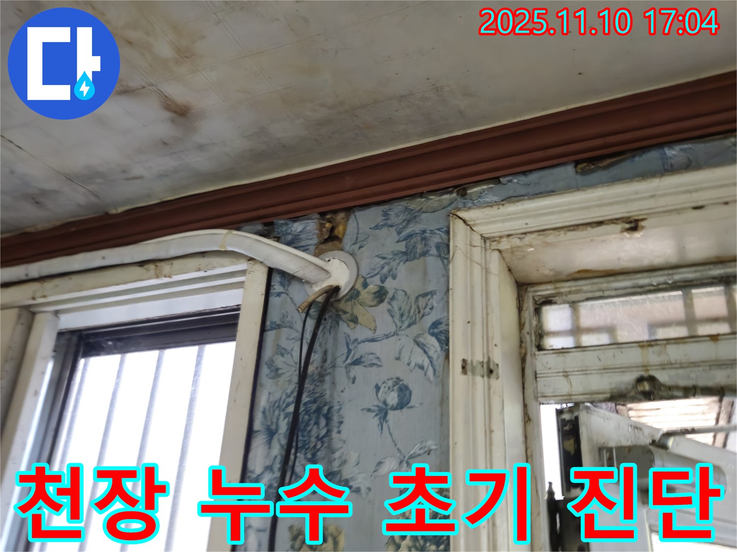 용산구 청파동 누수 현장 - 천장 누수 초기 진단 모습