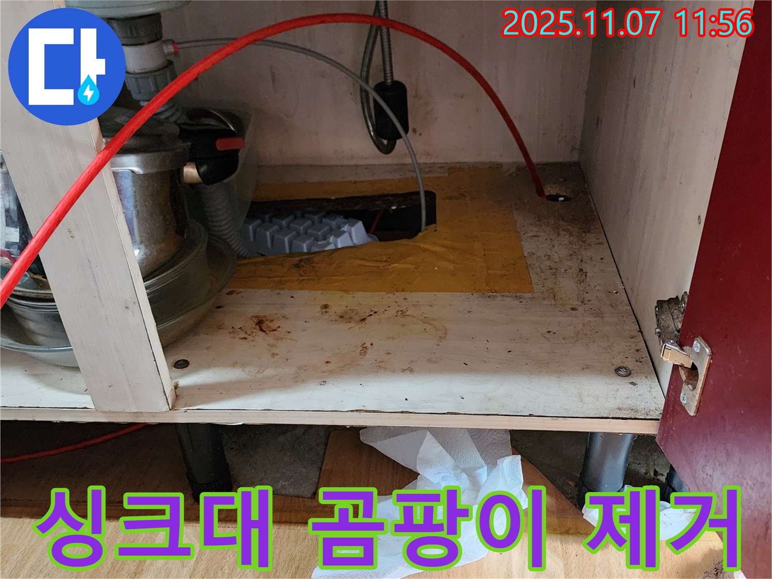 싱크대 아래 곰팡이 - 누수 해결 후 깨끗하게 제거된 모습