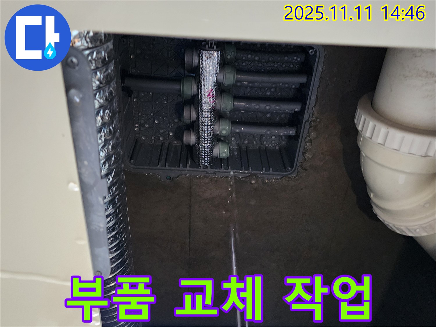 분배기 누수 - 부품 교체 작업 진행