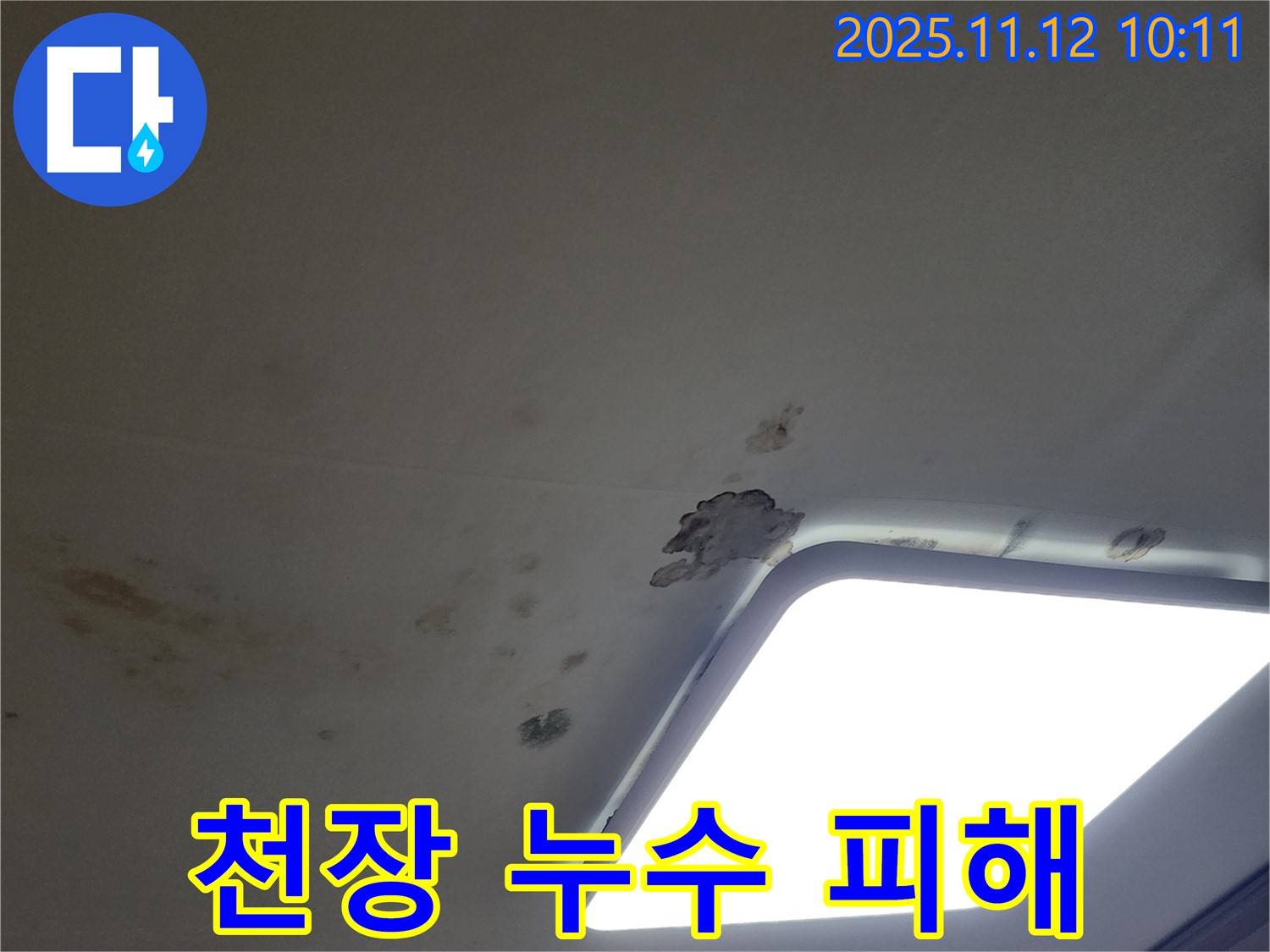 천장 누수 피해 - 천장 손상과 변색