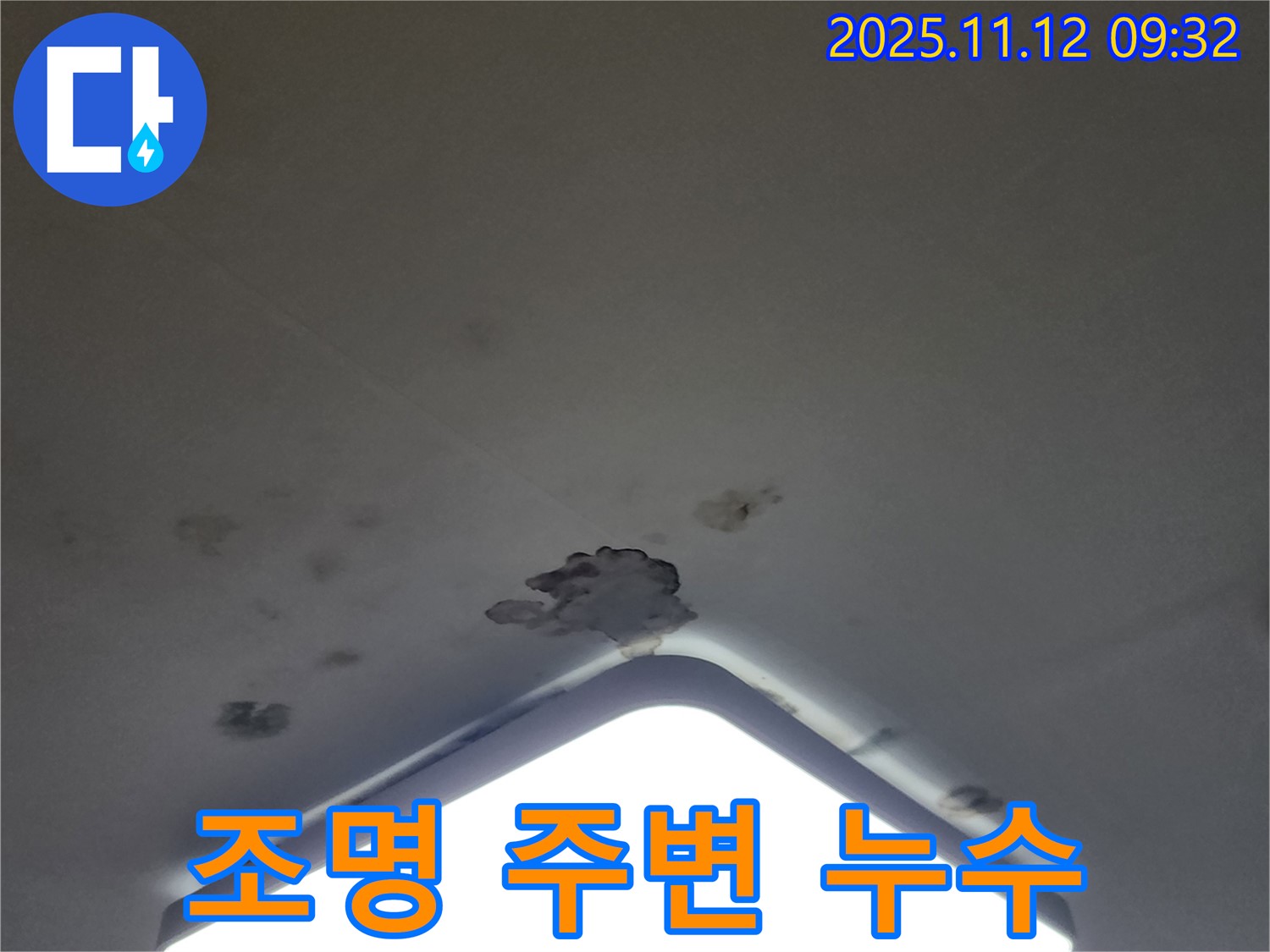 포천 소흘읍 무봉리 천장 누수 - 조명 주변 얼룩, 감전 위험