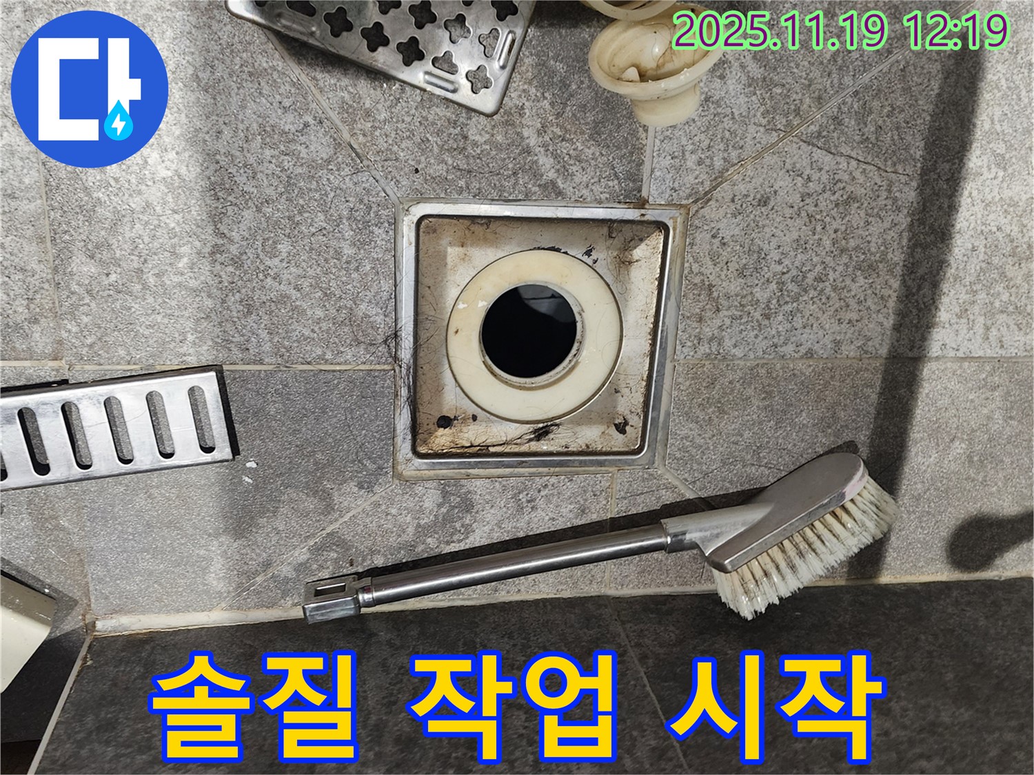 솔질 작업 시작 - 찌든 때 제거