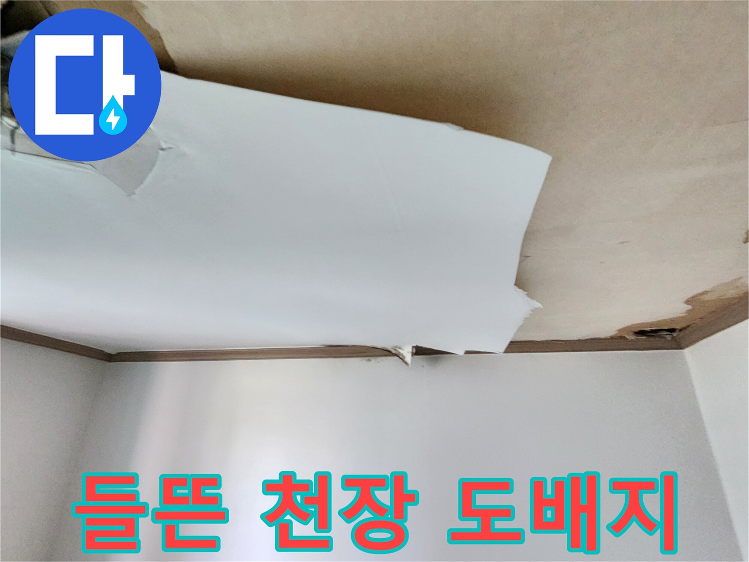천장-도배지가-젖어서-심하게-들떠있는-상태입니다