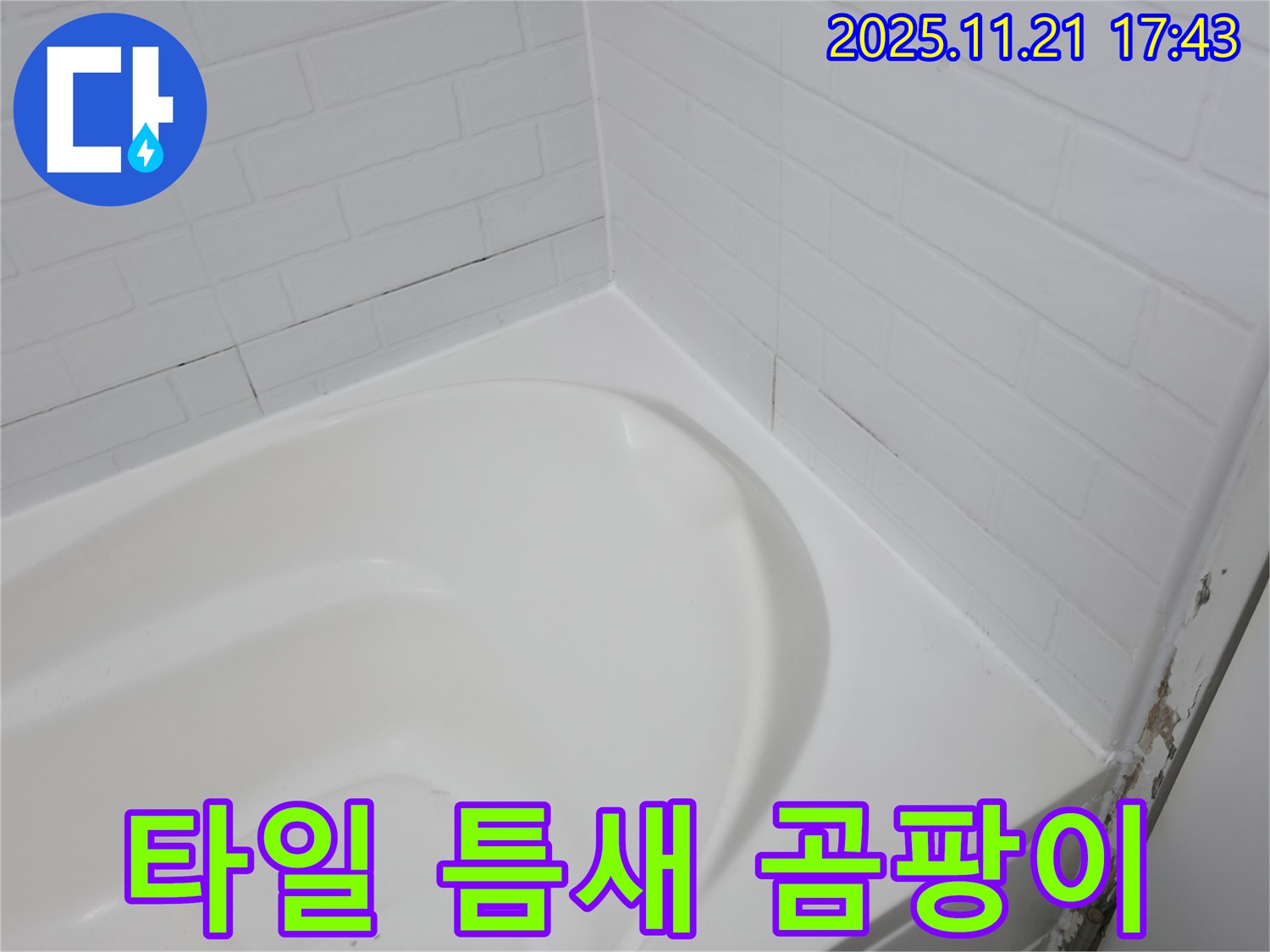 세검정 욕조 - 타일 틈새 곰팡이 - 누수 위험 증가