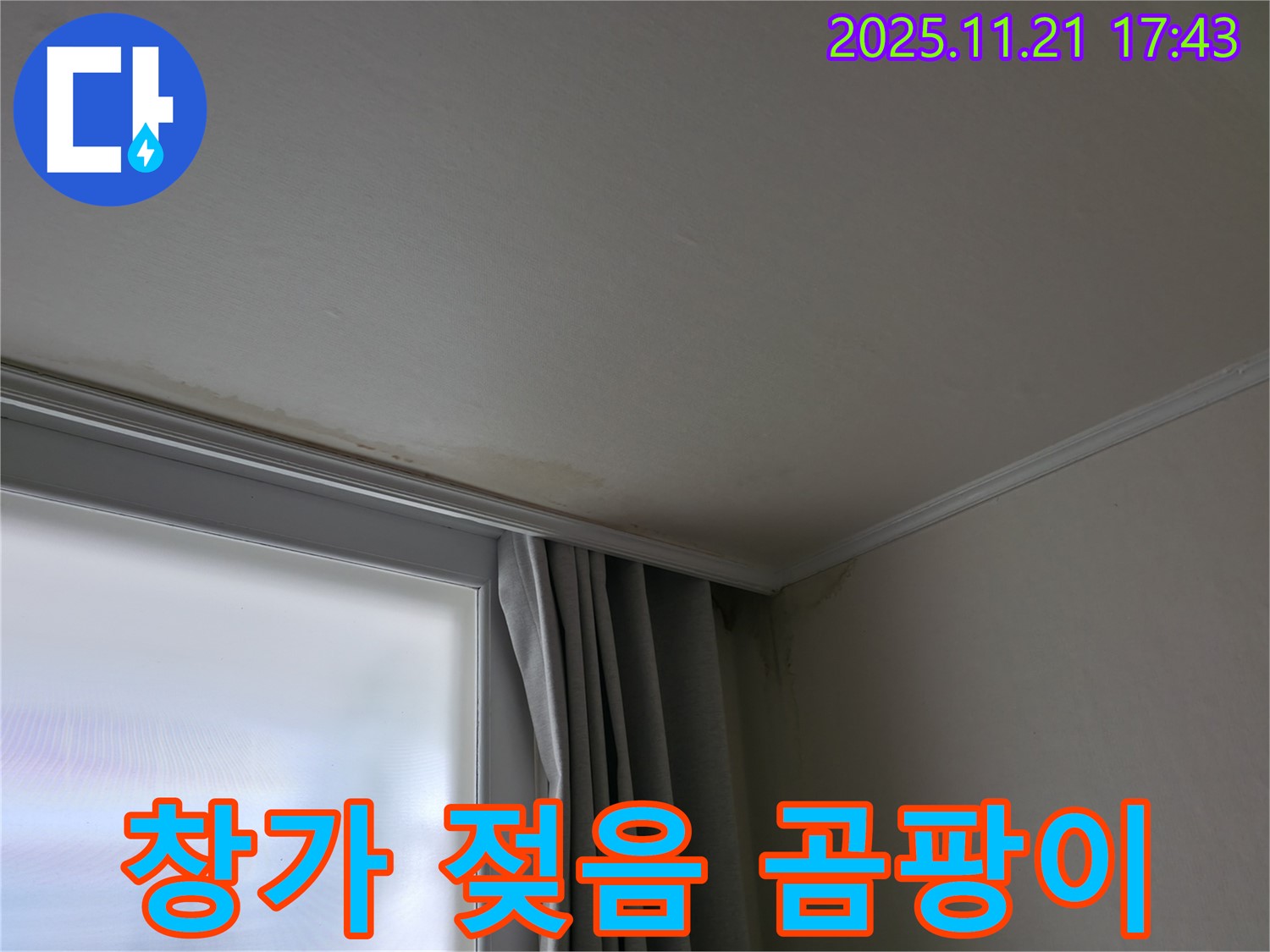 세검정 천장 누수 - 창가 젖음 - 곰팡이 초기 발견