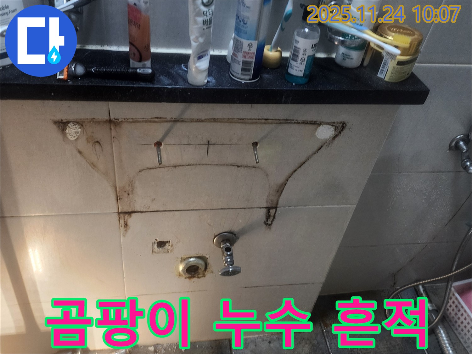 세면대 하부장 곰팡이 - 심각한 오염