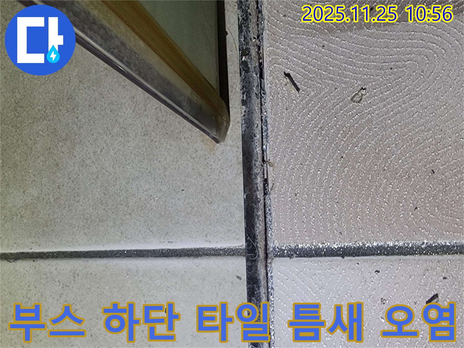 샤워부스 하단 타일 틈새 오염 - 곰팡이와 물때 - 누수 해결
