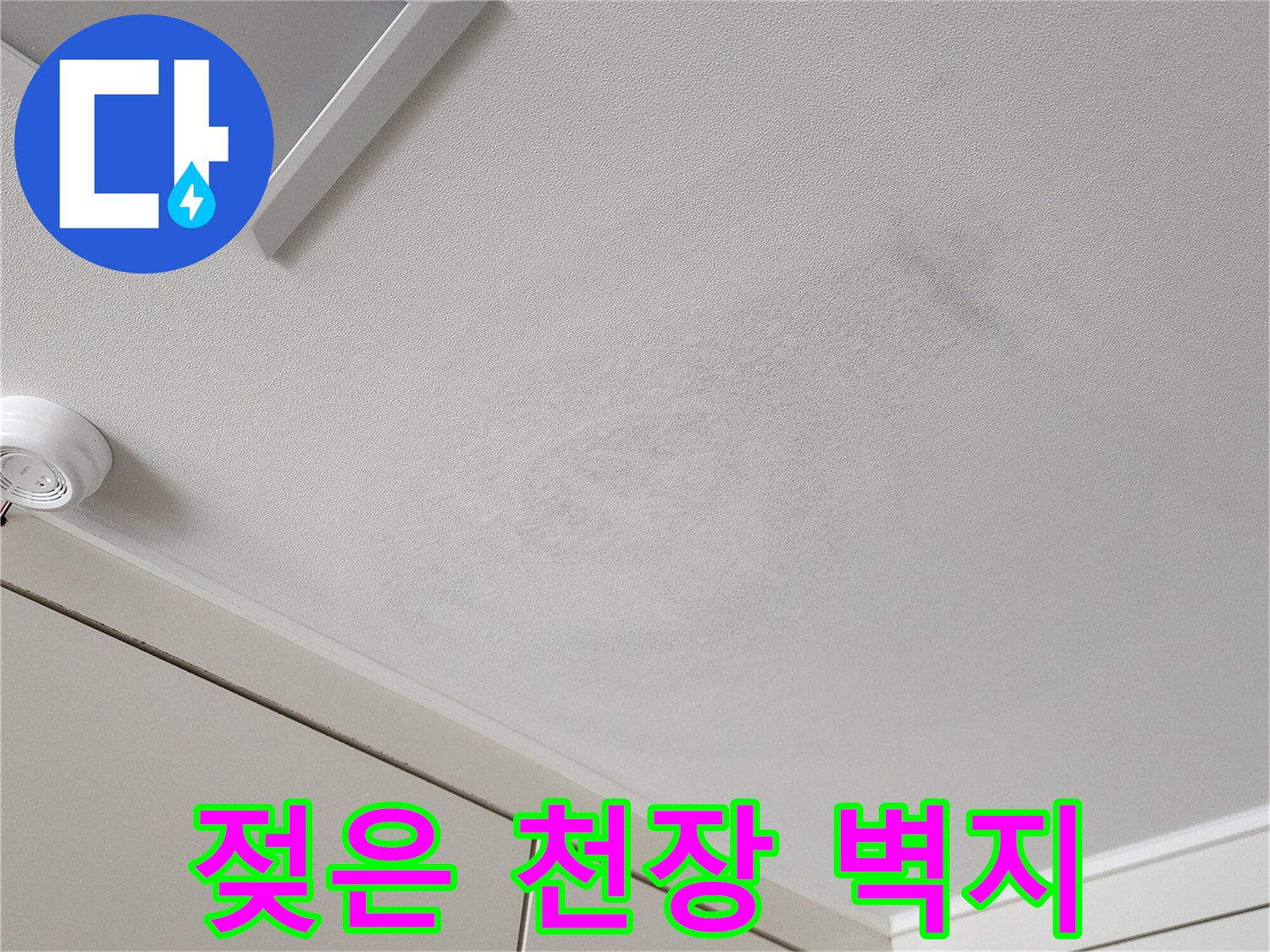 물샘 현상으로 인해 젖어 있는 천장 마감재