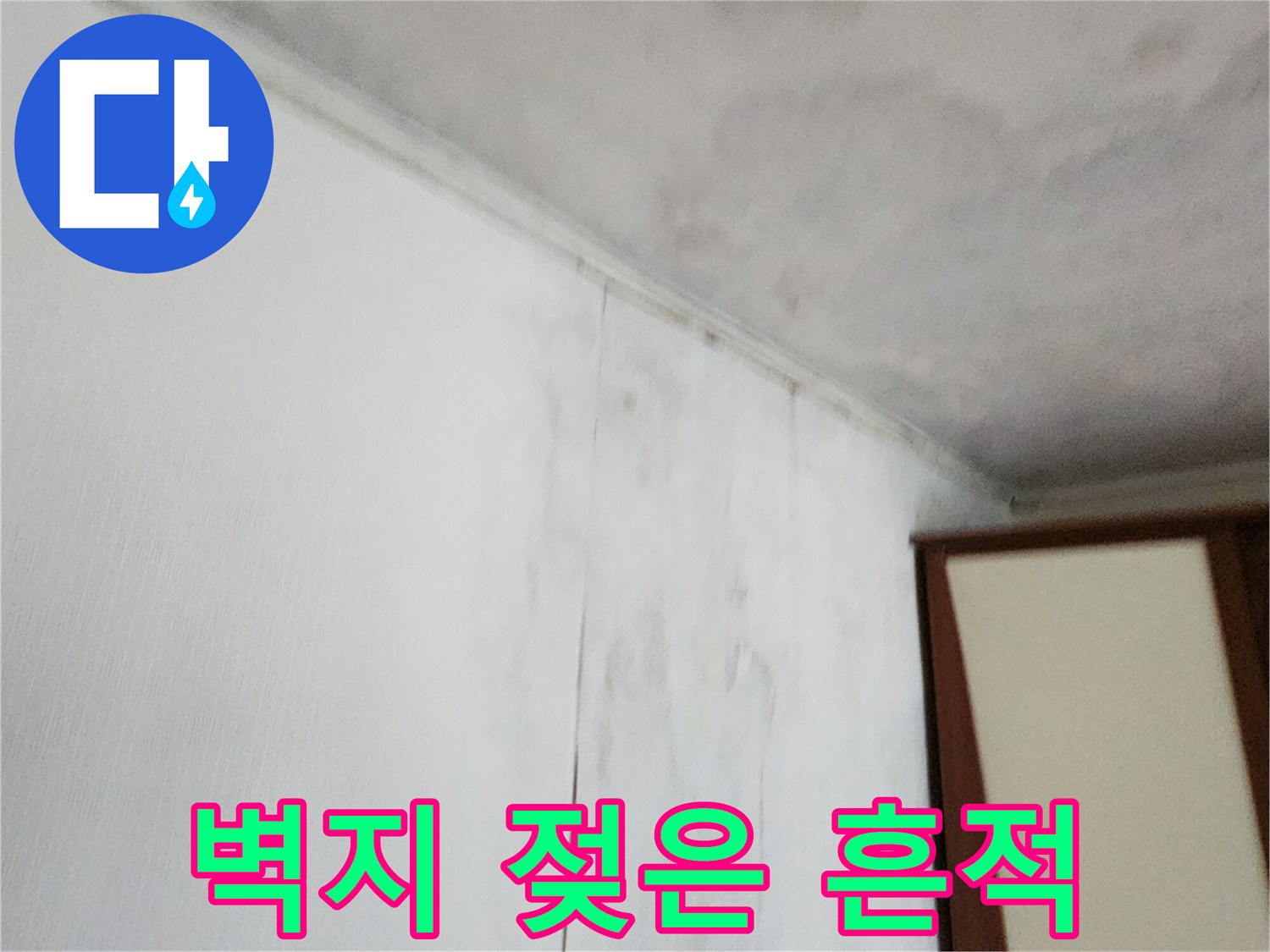 천장-경계부의-축축한-벽지-변색-및-곰팡이-상태