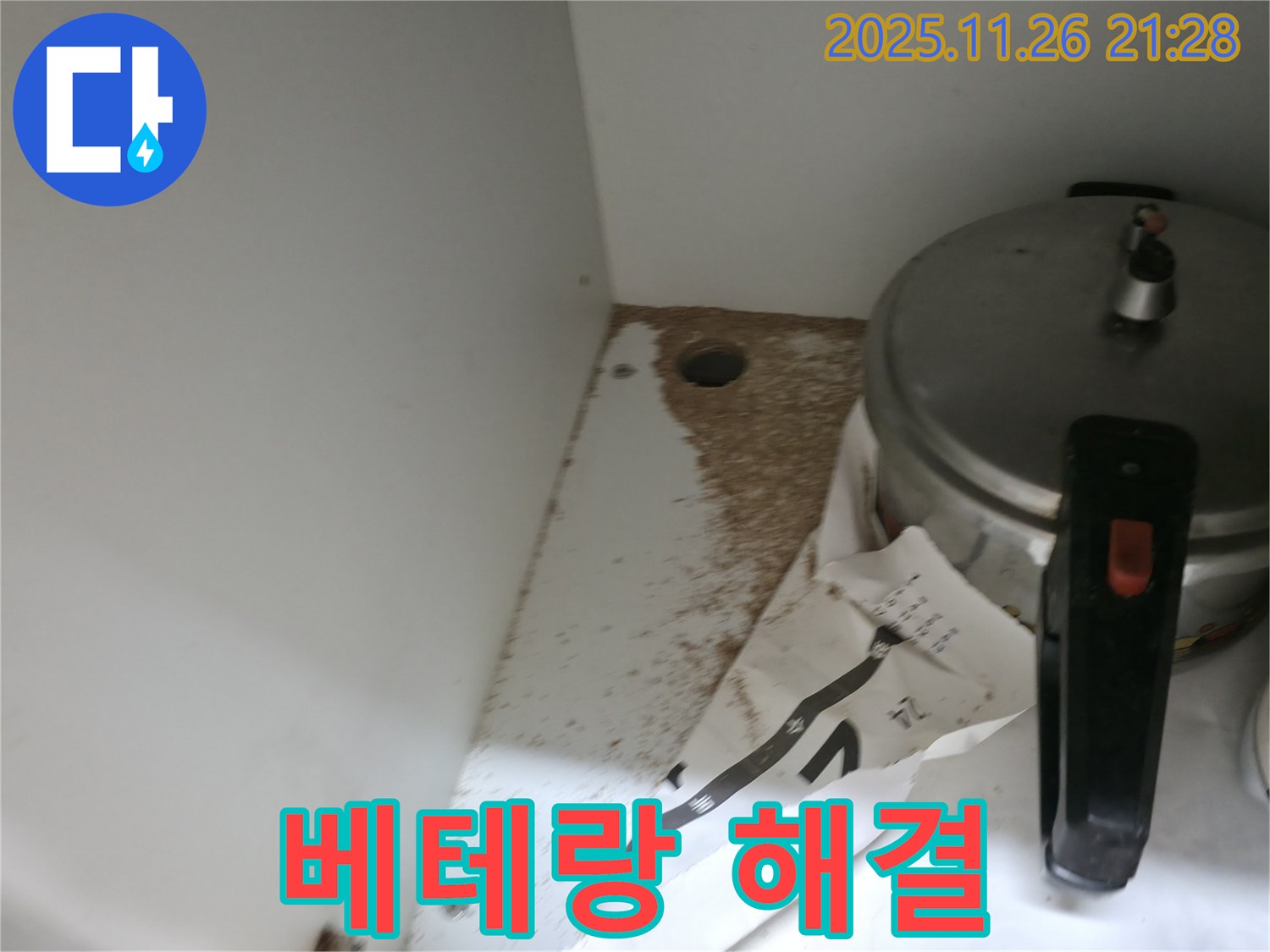 싱크대 누수 - 톱밥 - 베테랑 기술자 - 직접 해결