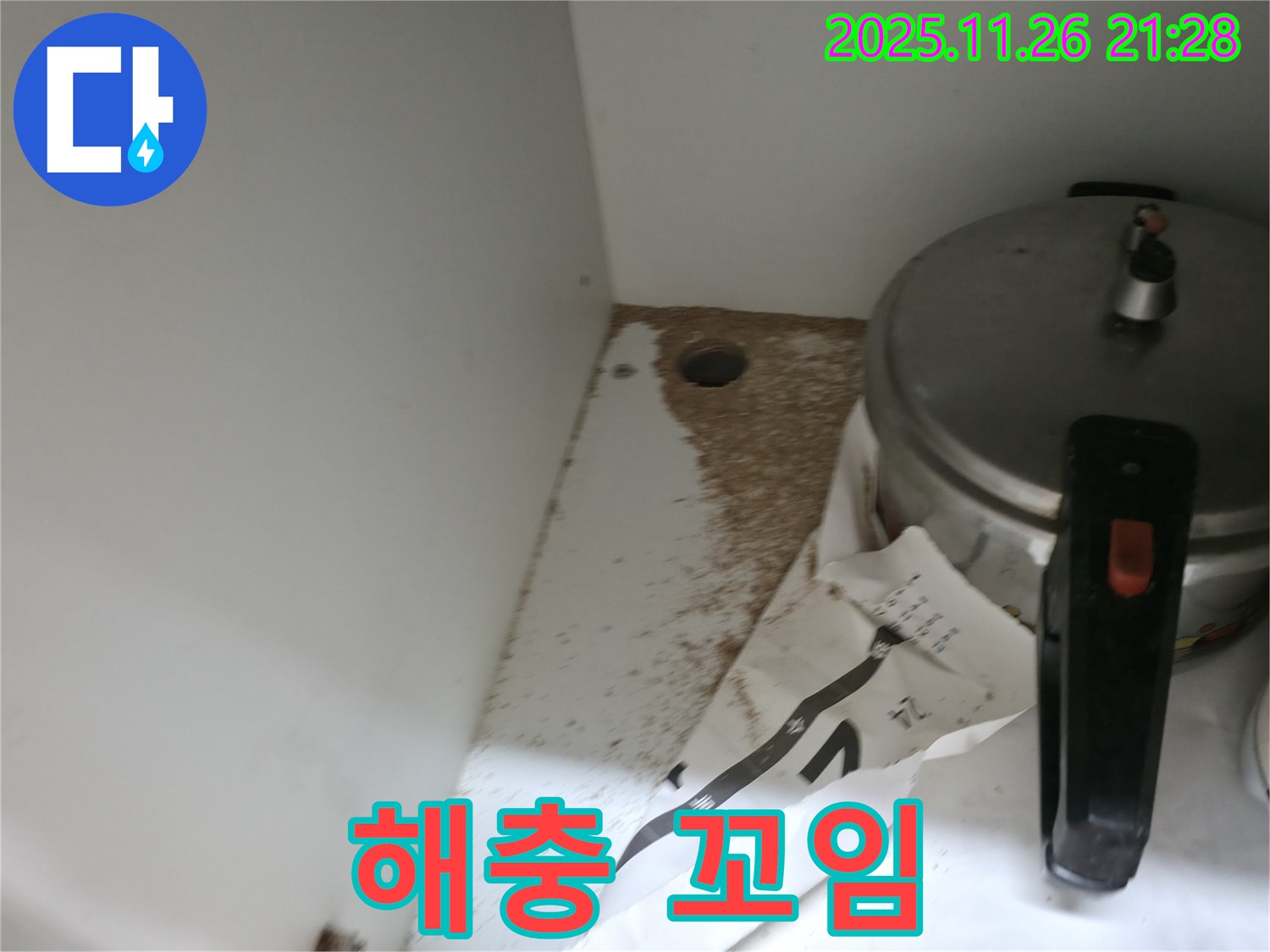 싱크대 밑 - 톱밥 - 악취 발생 - 해충 꼬임