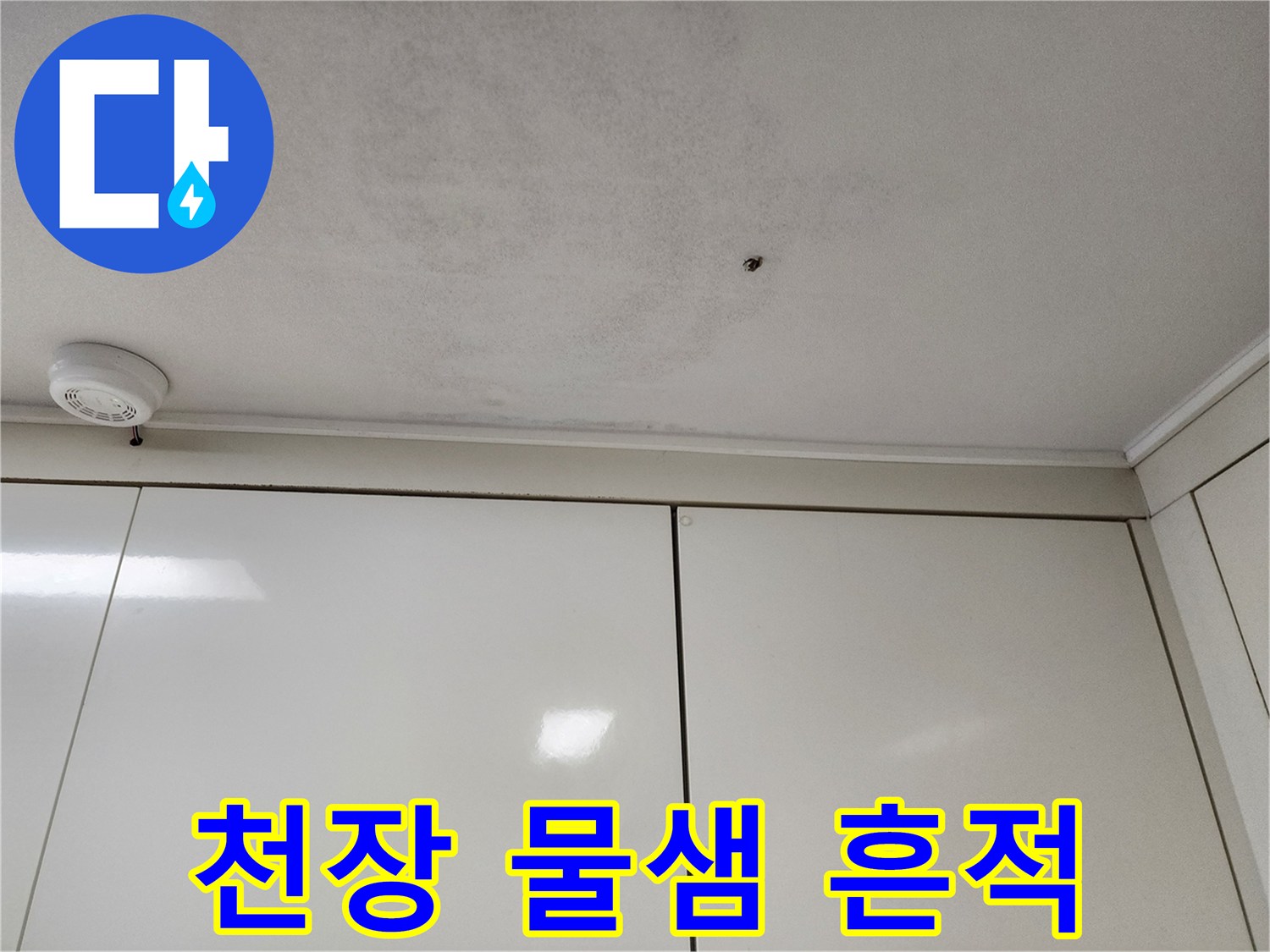 물이 스며든-천장 마감재의 얼룩진 모습