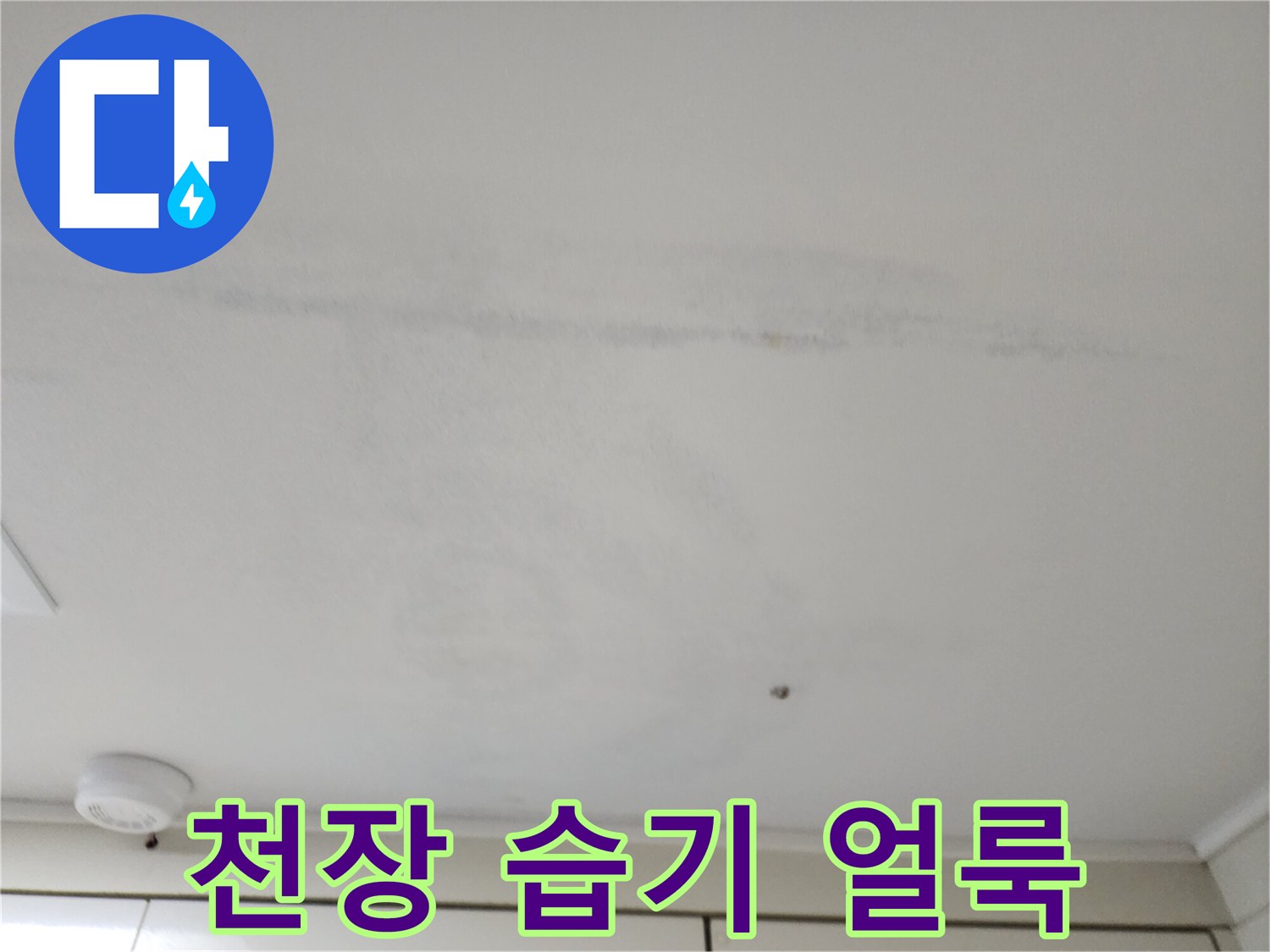 천장 도배면에 나타난-물샘 흔적과 오염