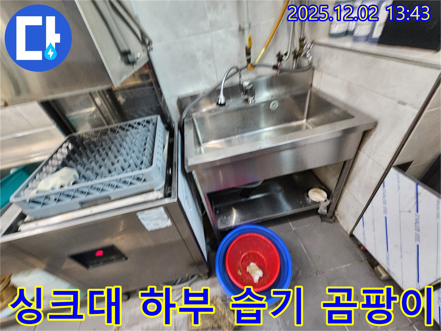 포천 이동면 노곡리 식당 식기세척기 옆 싱크대 하부 습기 및 곰팡이 - 습기 때문에 곰팡이가 많이 생겼네요.