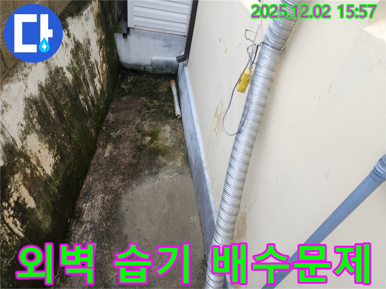 외벽 습기, 곰팡이 - 좁은 공간 배수 문제, 맞춤 해결책 제시