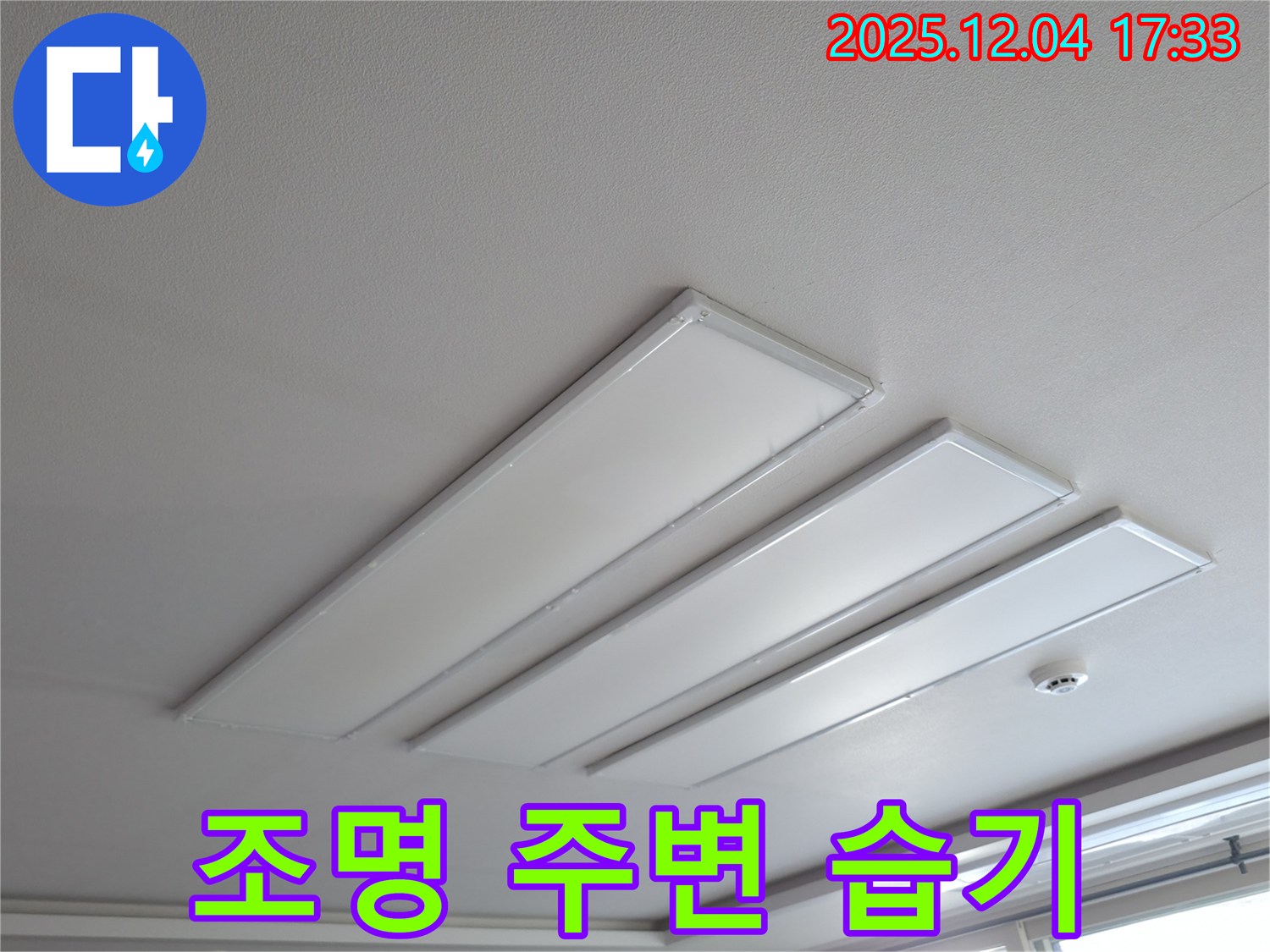 능안길 백운그린힐 아파트 천장 - LED 조명 주변에 습기가 찬 모습